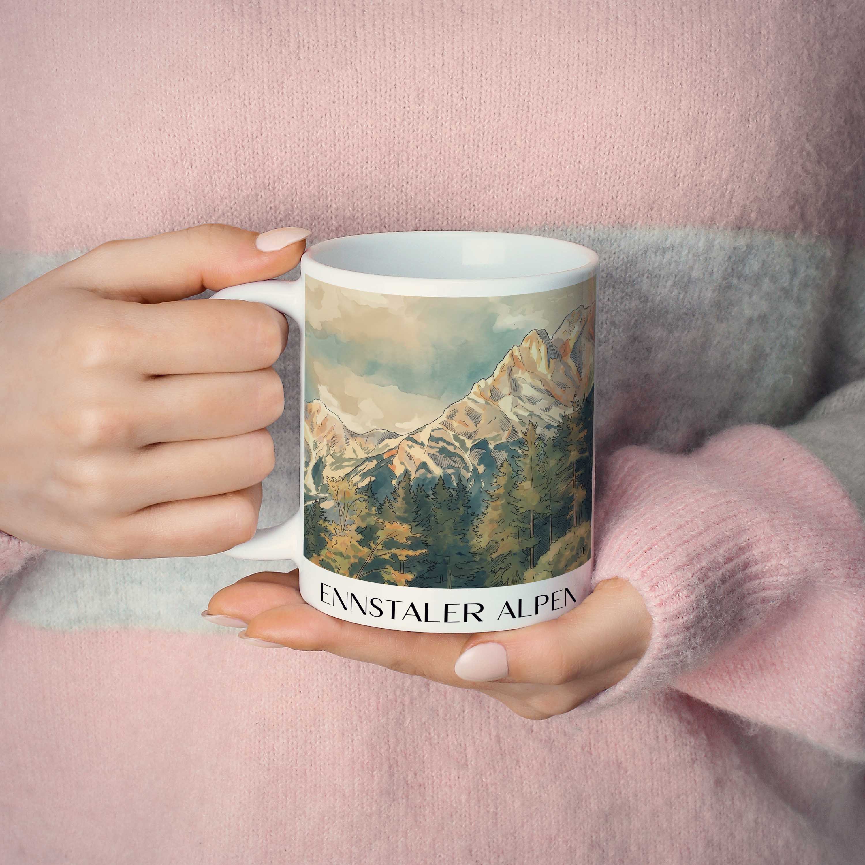 ennstaler-alpen-liezen-österreich-kaffeebecher-aquarell