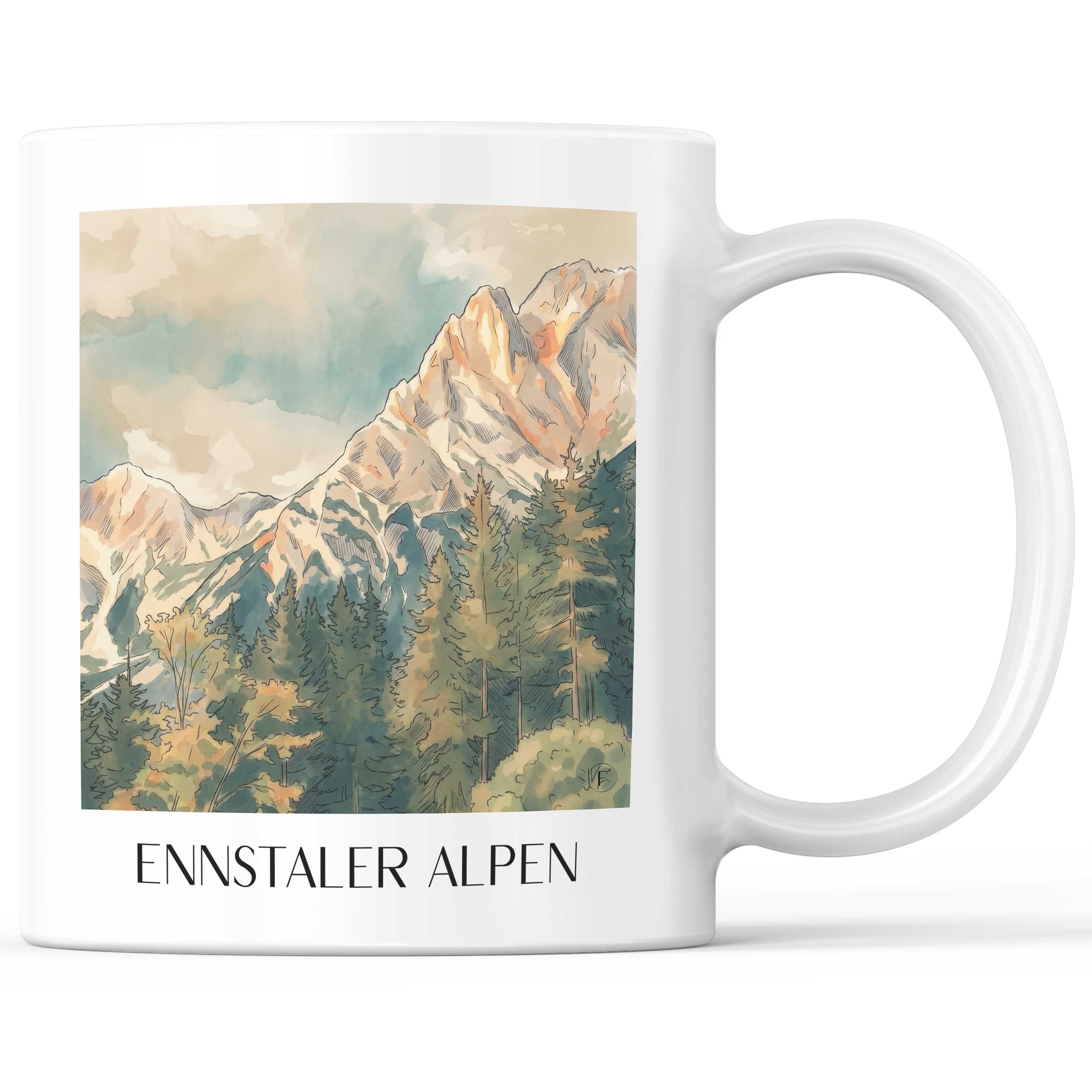 ennstaler-alpen-liezen-österreich-kaffeebecher-aquarell