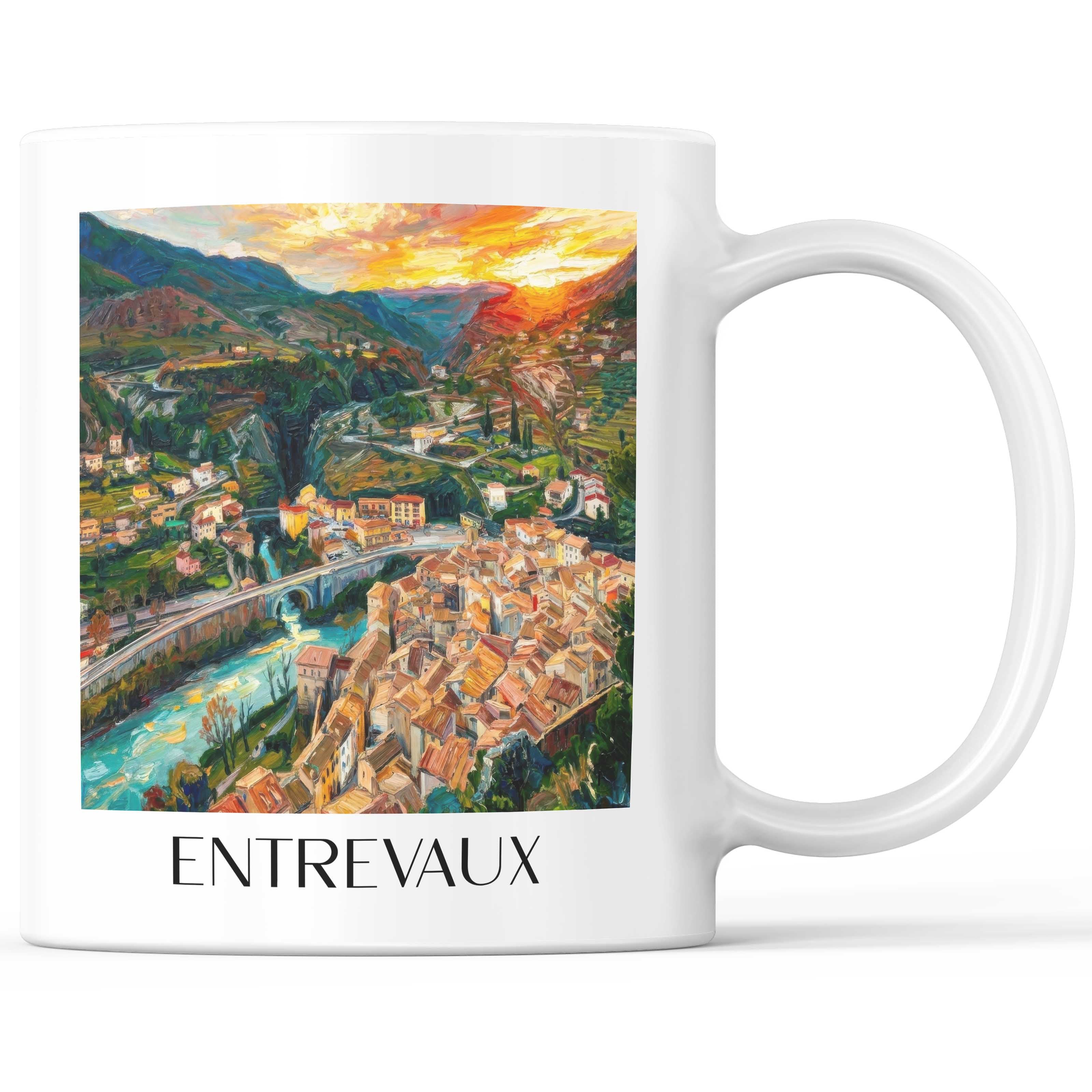 Entrevaux Kaffeebecher - Vallée du Var - Frankreich Becher - Kaffeetasse im Ölgemälde Stil - favplace