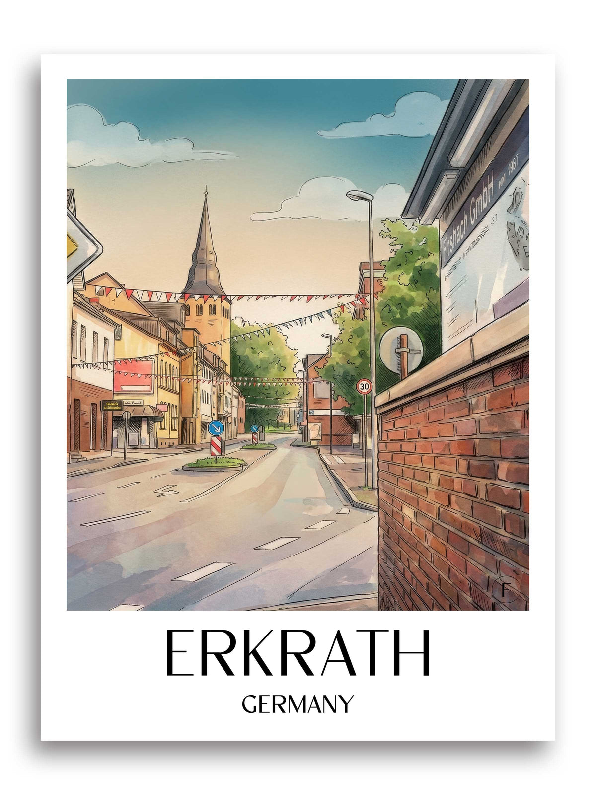 Erkrath Poster - Rheinland - Deutschland Kunstdruck - Aquarell von A4 bis A1 - favplace