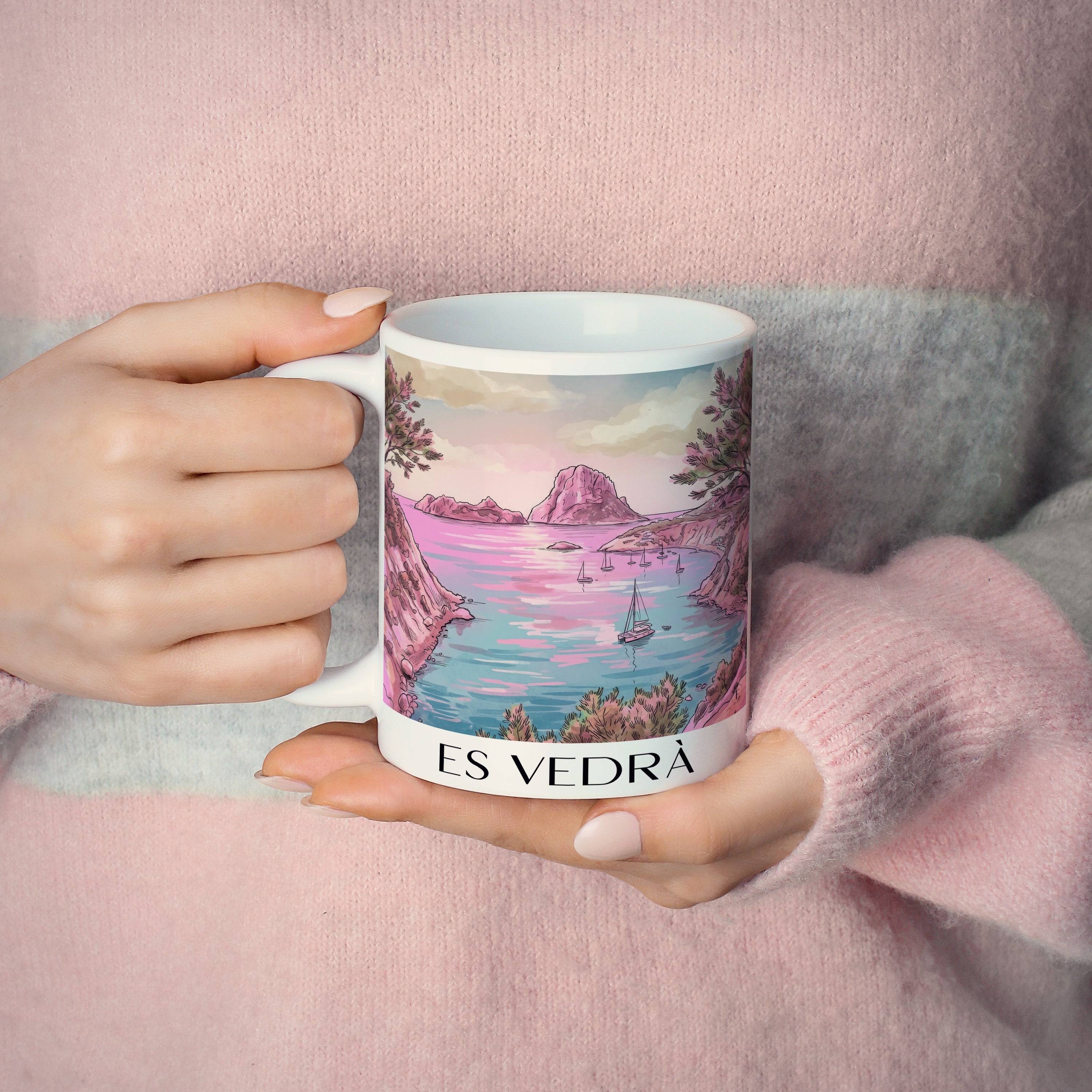 es-vedrà-ibiza-spanien-kaffeebecher-aquarell-pink-rosa