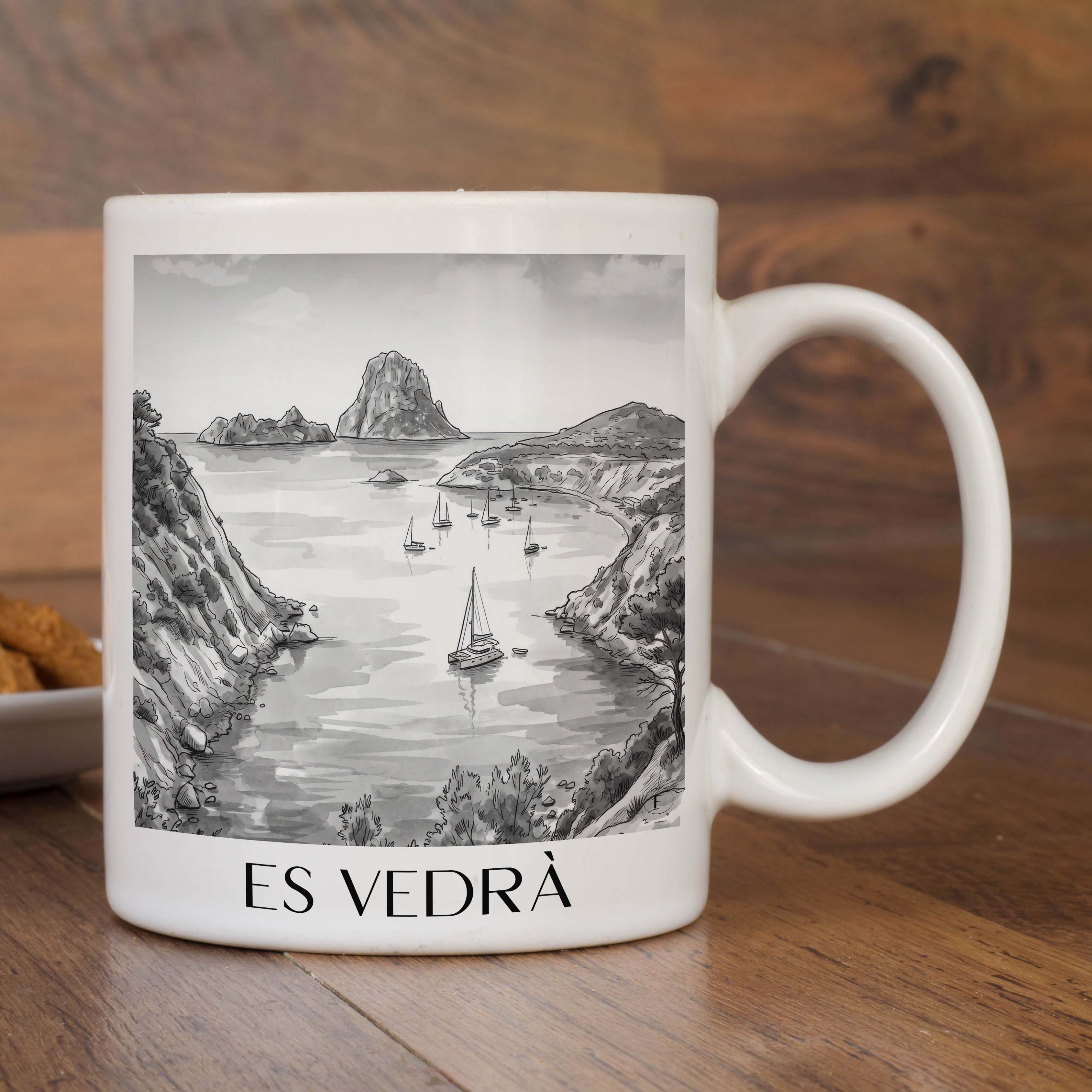 es-vedrà-ibiza-spanien-kaffeebecher-aquarell-schwarz-weiss