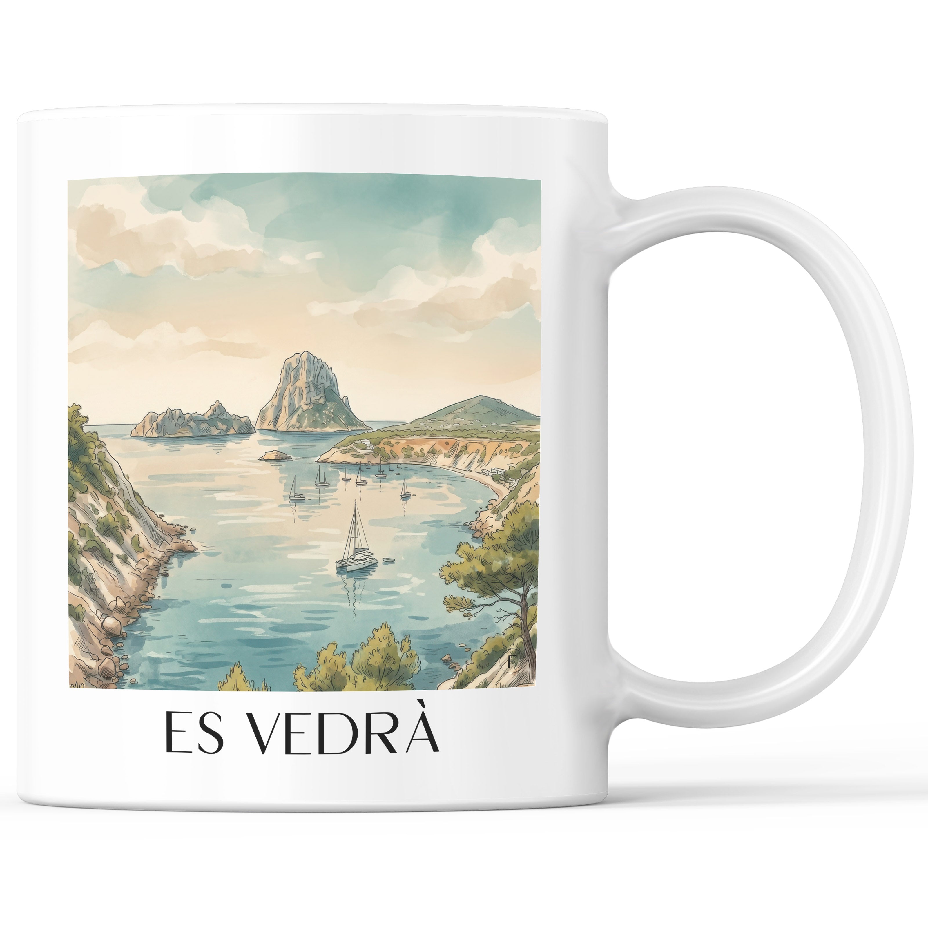 Es Vedrà Kaffeebecher - Ibiza - Spanien Becher - Kaffeetasse im Aquarell Stil - favplace