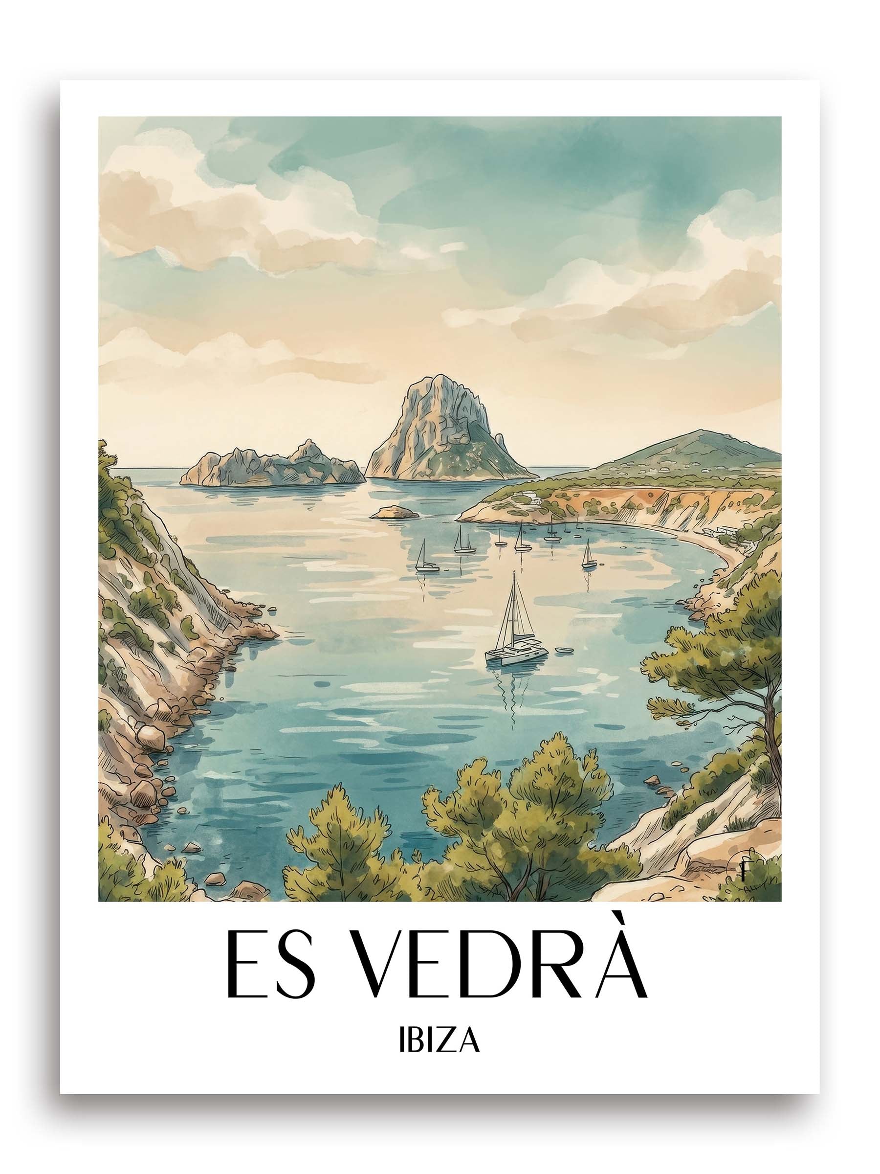 Es Vedrà Poster - Ibiza - Spanien Kunstdruck - Aquarell von A4 bis A1 - favplace