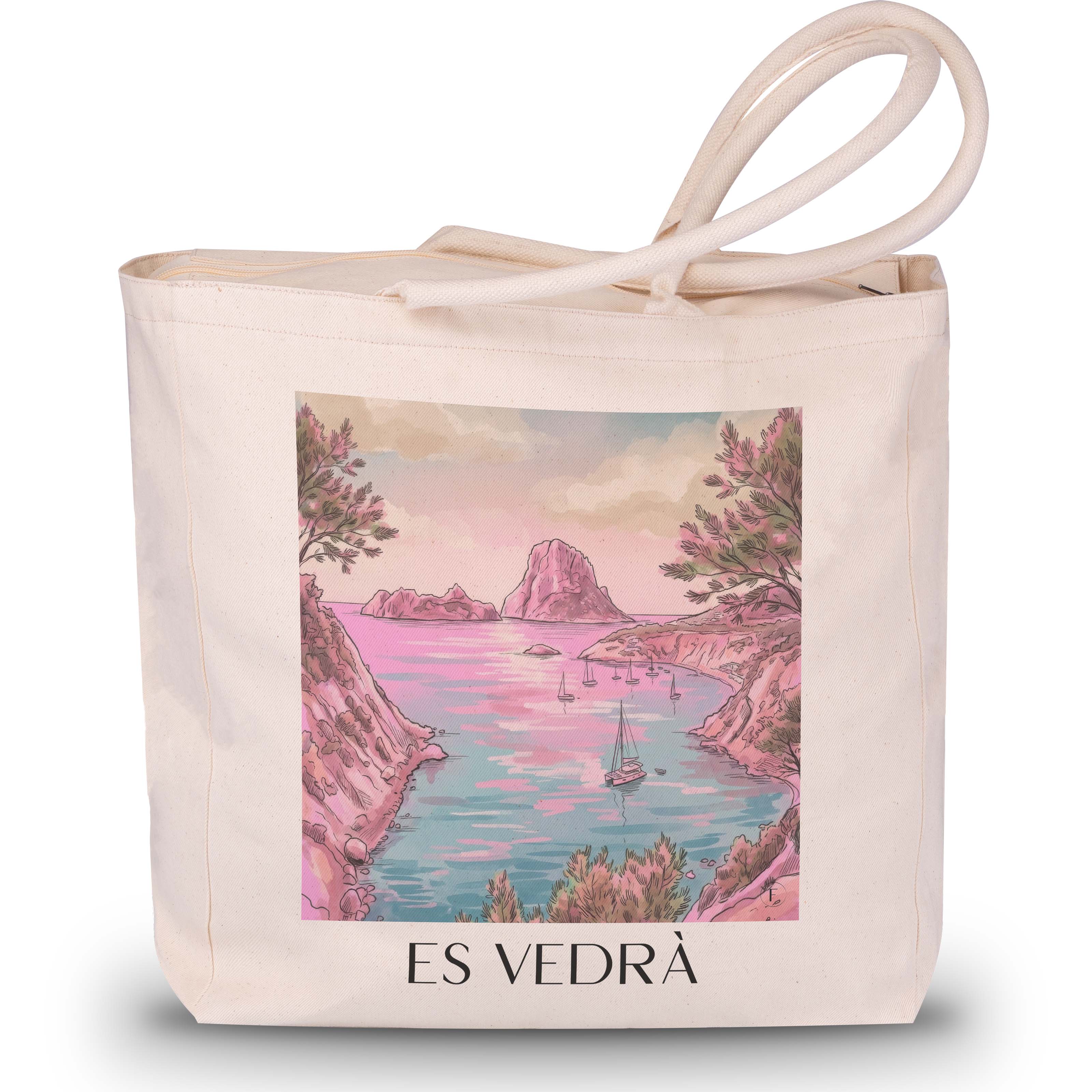 es-vedrà-ibiza-spanien-einkaufstasche-aquarell-pink-rosa