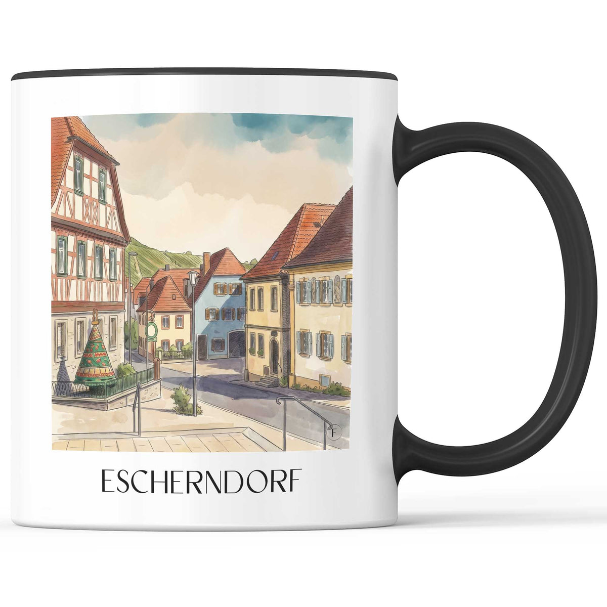 Escherndorf Kaffeebecher - Mainschleife - Deutschland Becher - Kaffeetasse im Aquarell Stil - favplace