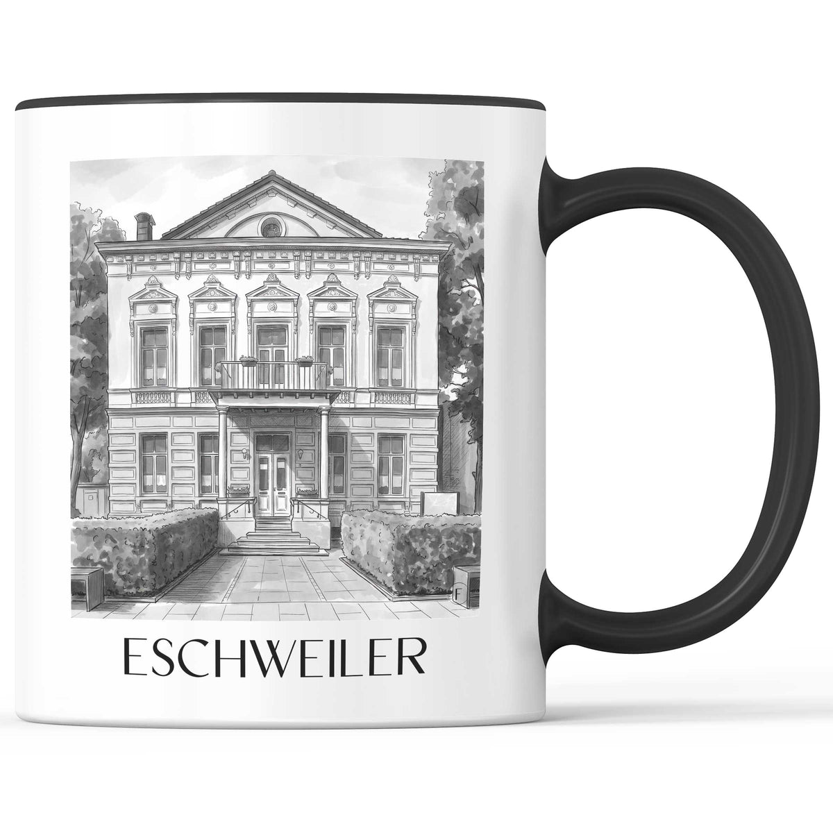 Eschweiler Kaffeebecher - Rheinland - Deutschland Becher - Kaffeetasse im Aquarell Schwarz-Weiß Stil - favplace