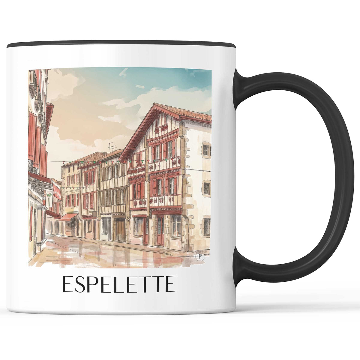 Espelette Kaffeebecher - Pays Basque - Frankreich Becher - Kaffeetasse im Aquarell Stil - favplace