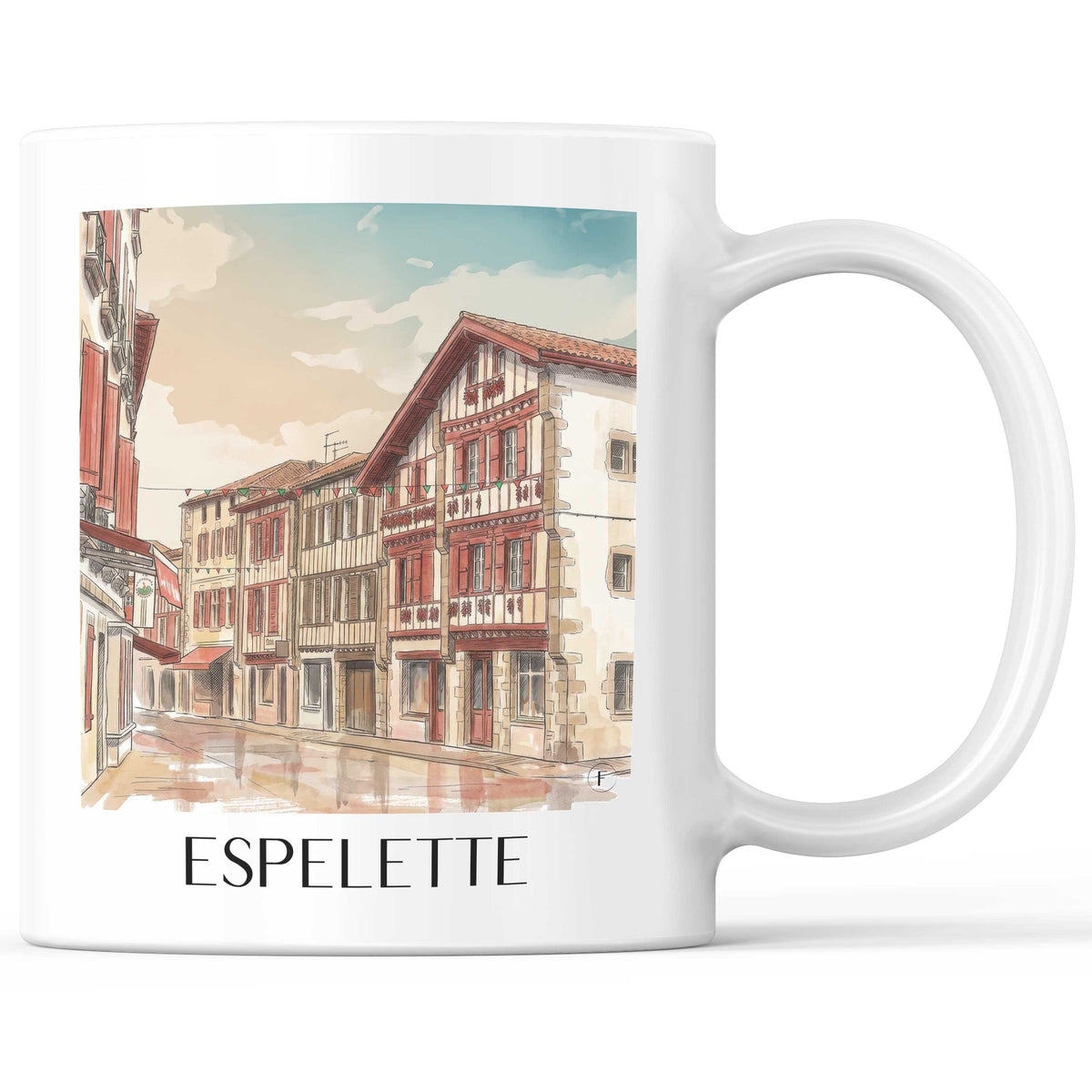 Espelette Kaffeebecher - Pays Basque - Frankreich Becher - Kaffeetasse im Aquarell Stil - favplace