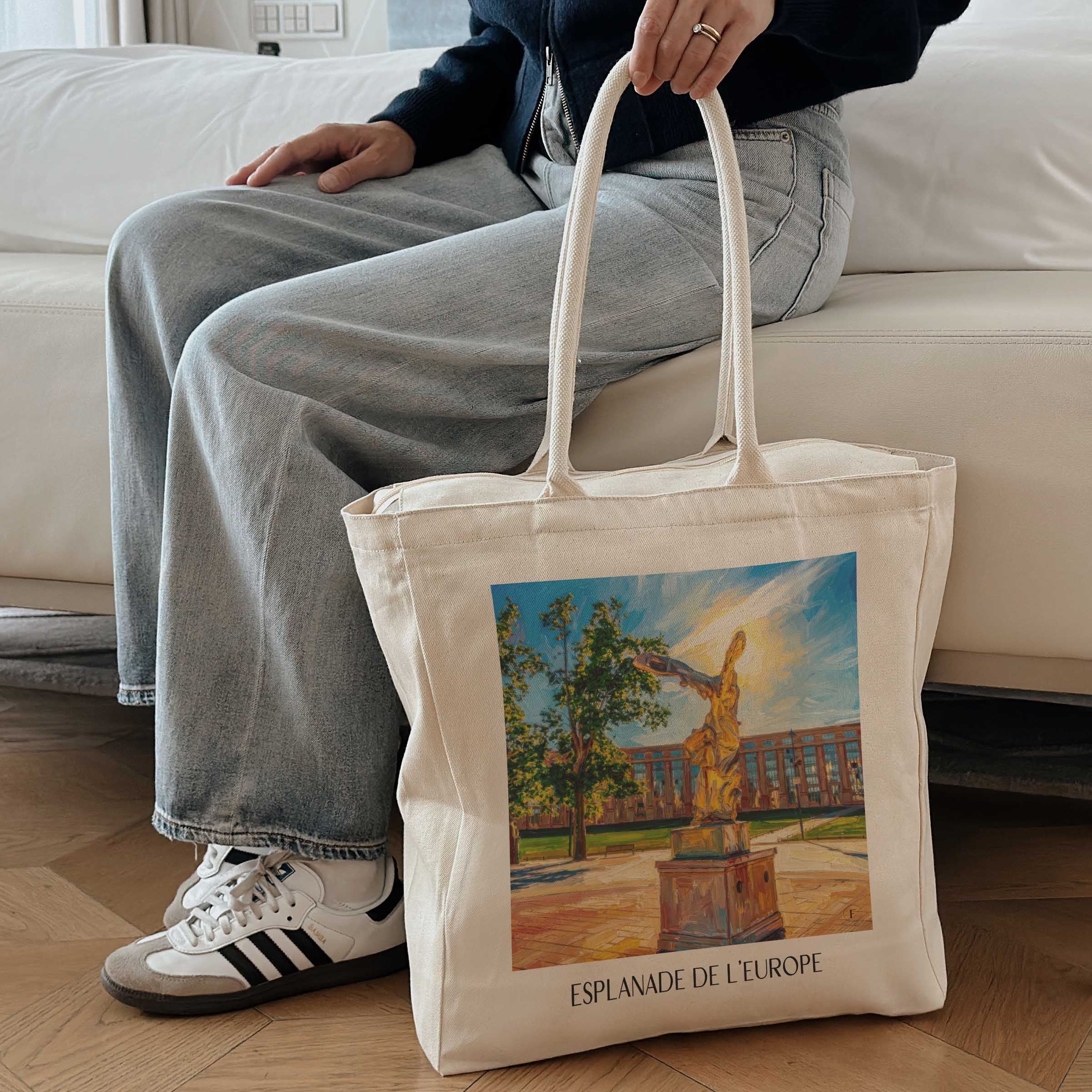 esplanade-de-l'europe-montpellier-frankreich-einkaufstasche-oil-painting-oelgemaelde