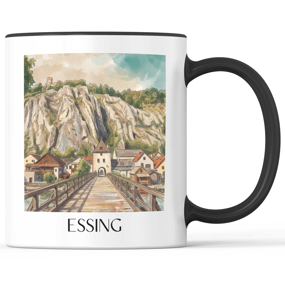 Essing Kaffeebecher - Altmühltal - Deutschland Becher - Kaffeetasse im Aquarell Stil - favplace