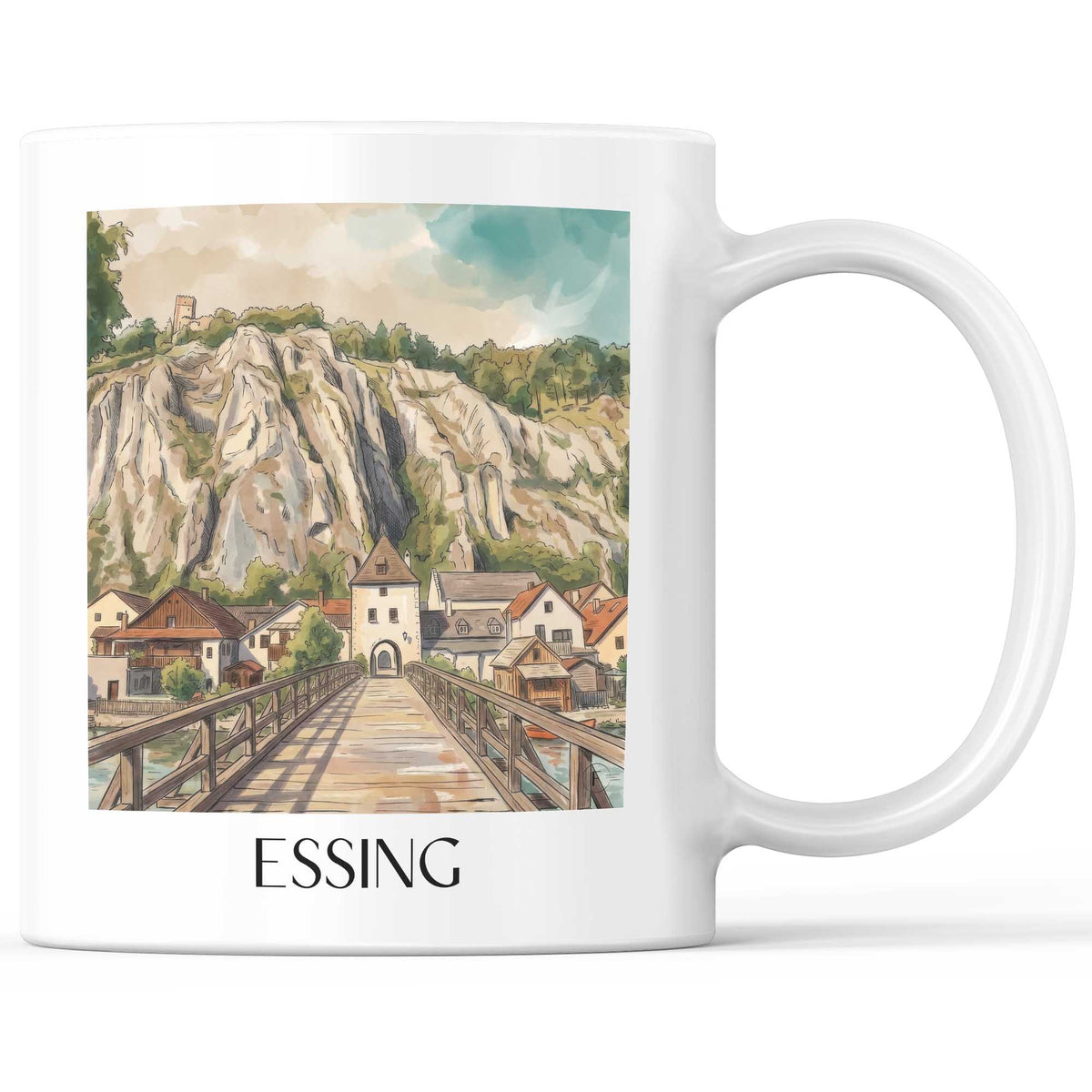 Essing Kaffeebecher - Altmühltal - Deutschland Becher - Kaffeetasse im Aquarell Stil - favplace