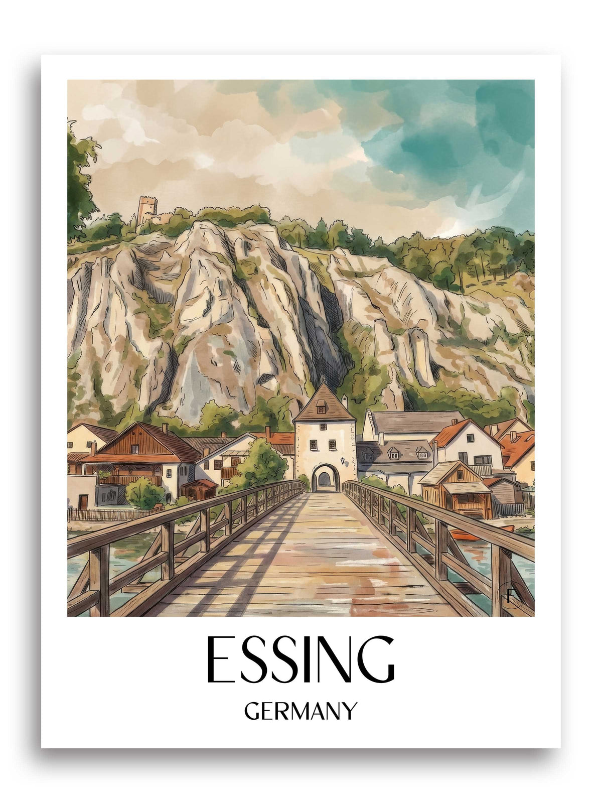 Essing Poster - Altmühltal - Deutschland Kunstdruck - Aquarell von A4 bis A1 - favplace