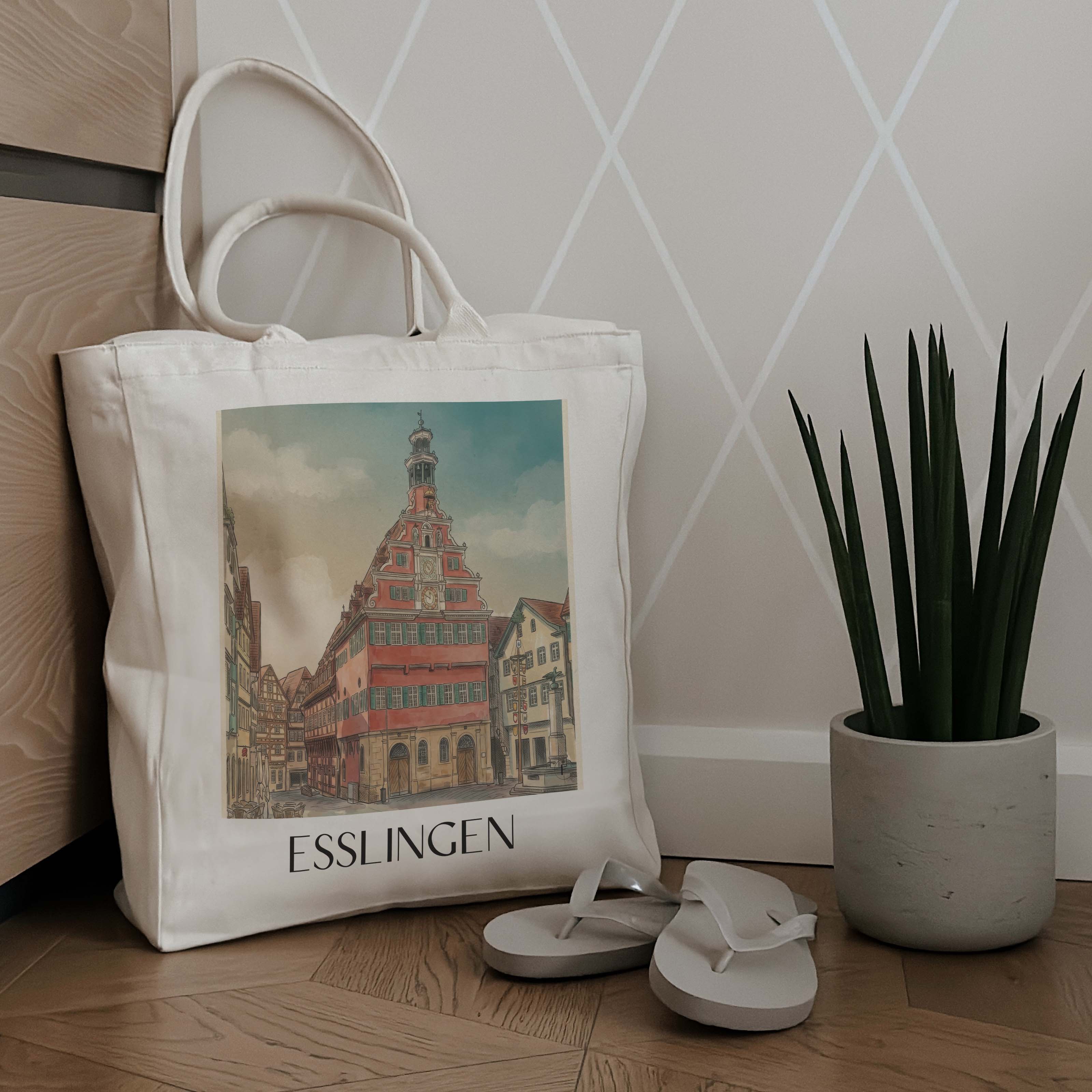 esslingen-deutschland-einkaufstasche-aquarell