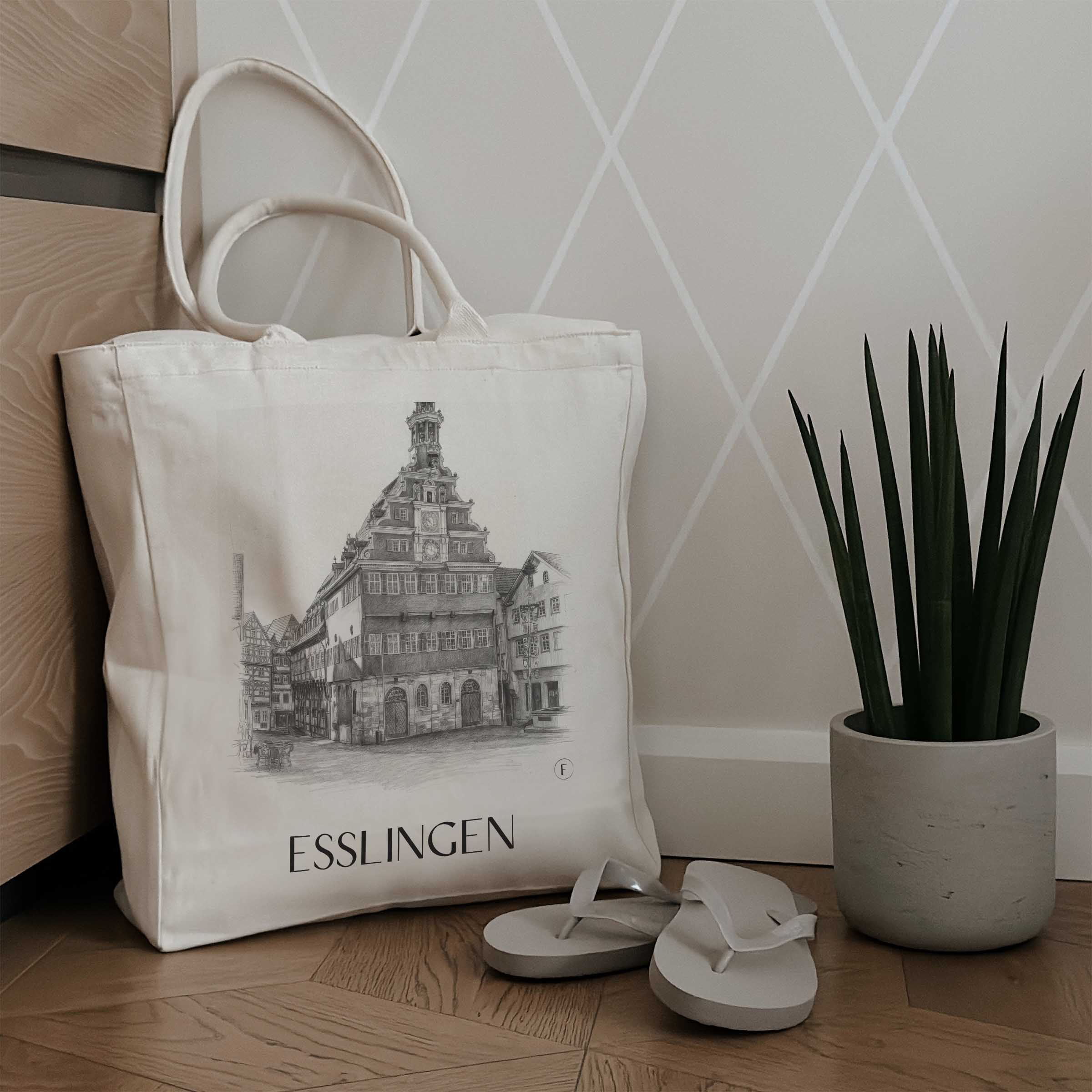 esslingen-deutschland-einkaufstasche-bleistift-zeichnung-drawing