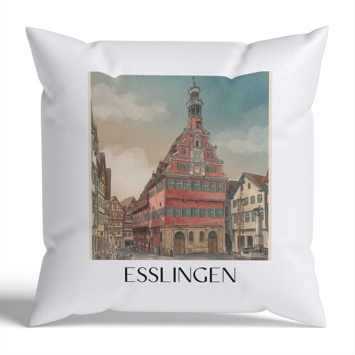 Esslingen Kissenhülle - Zierkissen Bezug - Deutschland - Deutschland Kissen bzw. Kissenbezug im Aquarell Stil - favplace