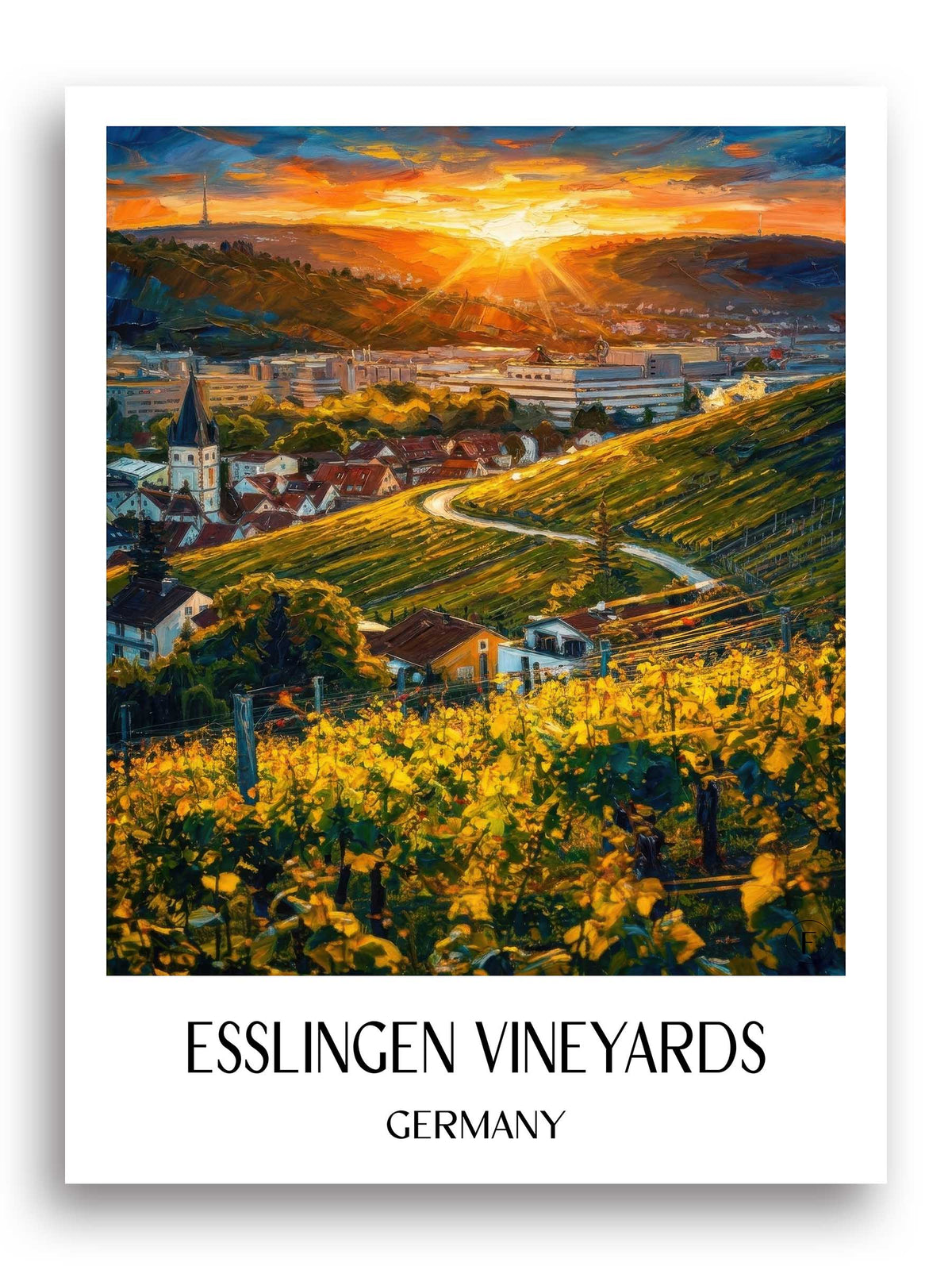 Esslinger Weinberge Poster - Württemberg - Deutschland Kunstdruck - Ölgemälde von A4 bis A1 - favplace