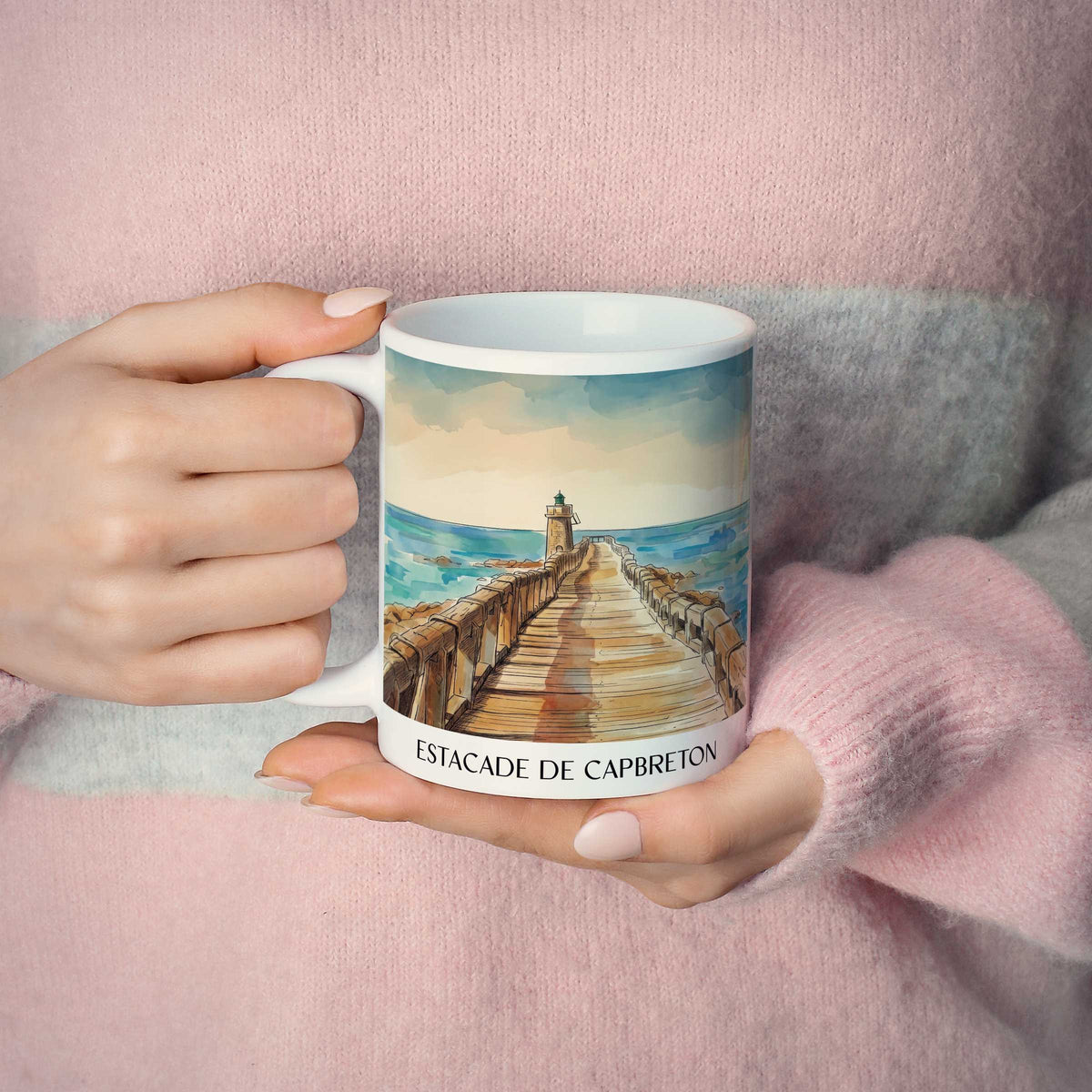 estacade-de-capbreton-côte-landaise-frankreich-kaffeebecher-aquarell