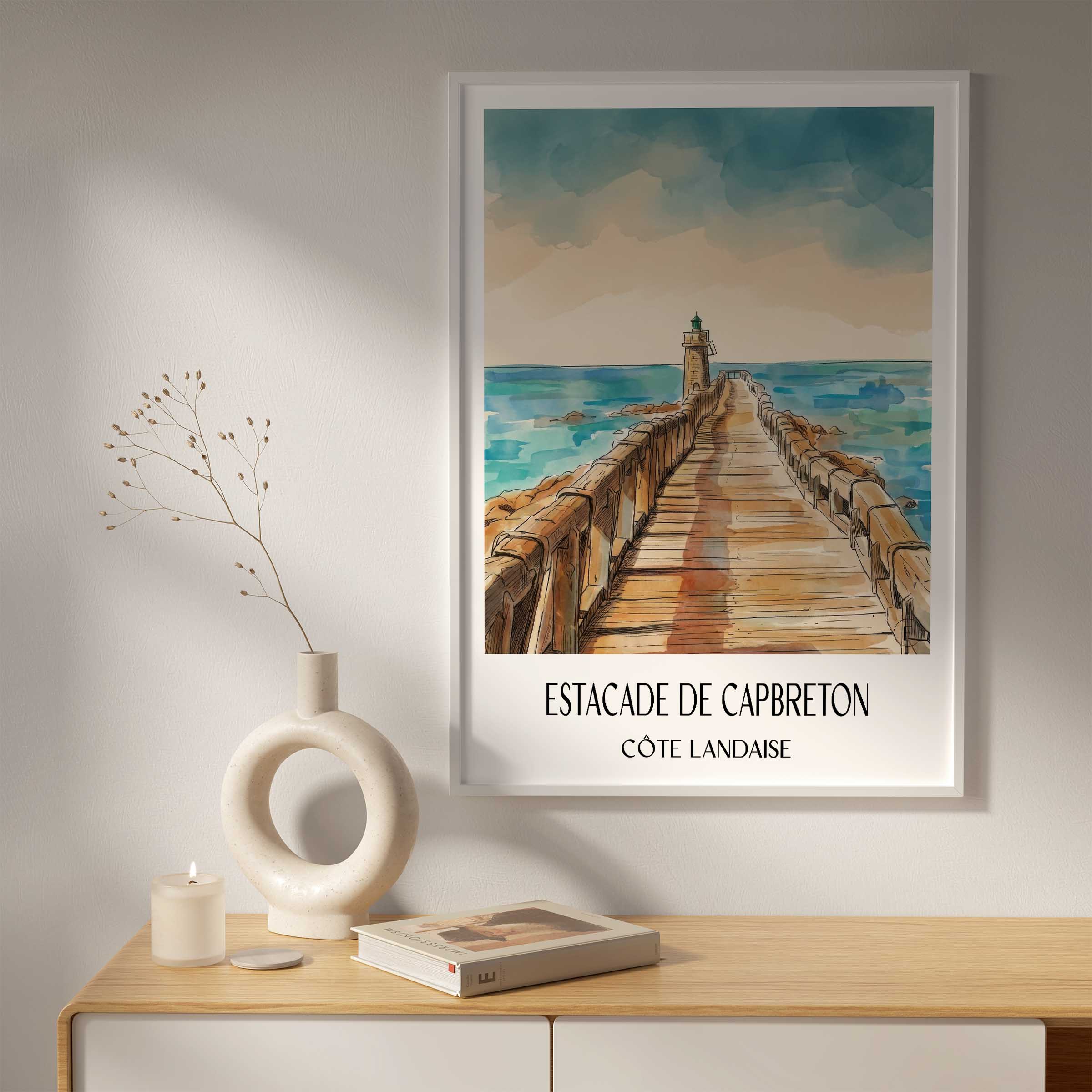 estacade-de-capbreton-côte-landaise-frankreich-poster-aquarell
