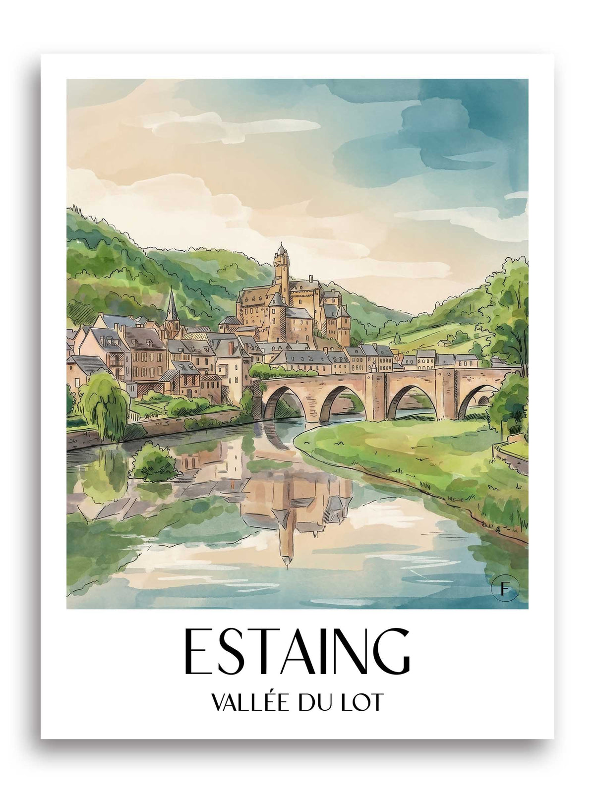 estaing-vallée-du-lot-frankreich-poster-aquarell