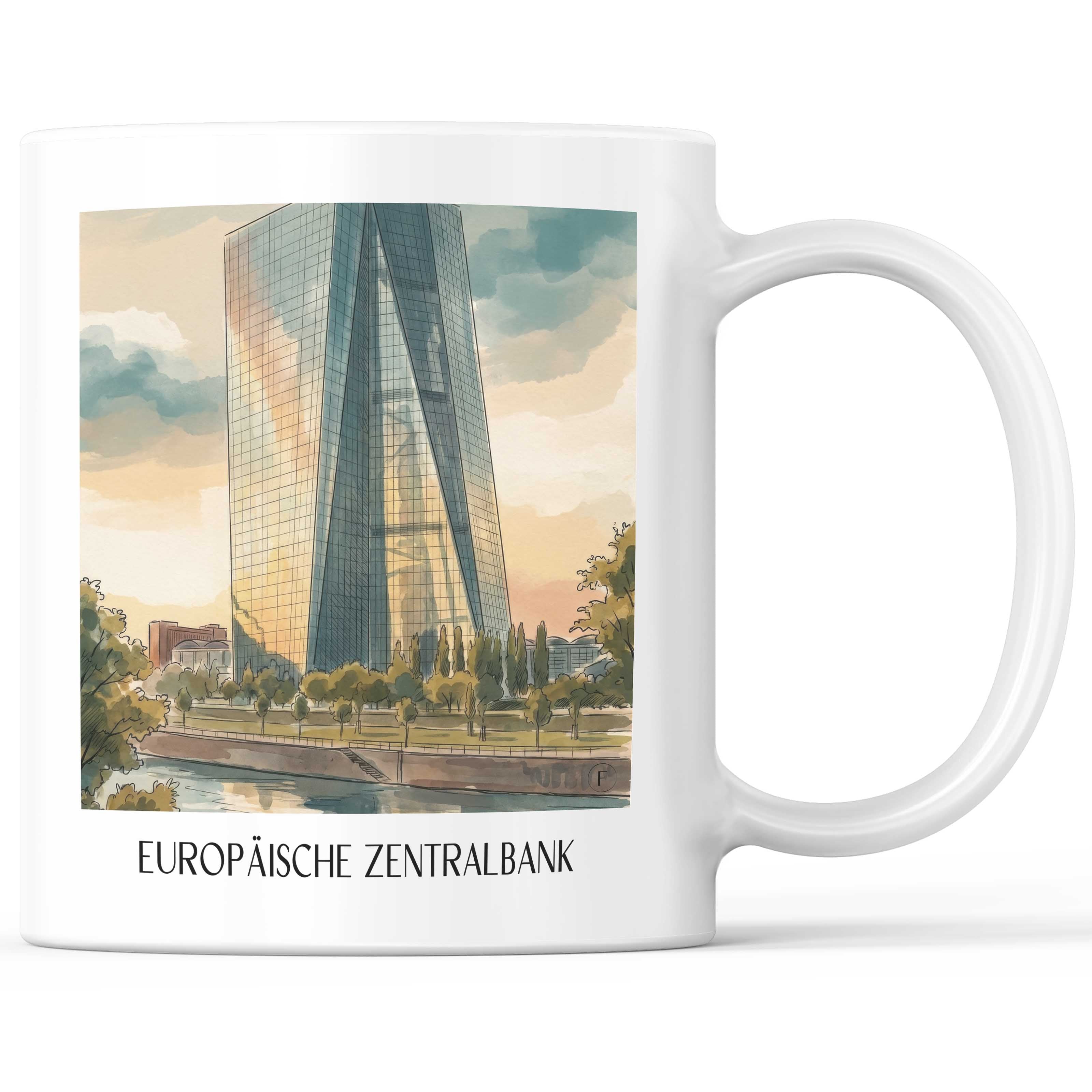 Europäische Zentralbank Kaffeebecher - Frankfurt - Deutschland Becher - Kaffeetasse im Aquarell Stil - favplace