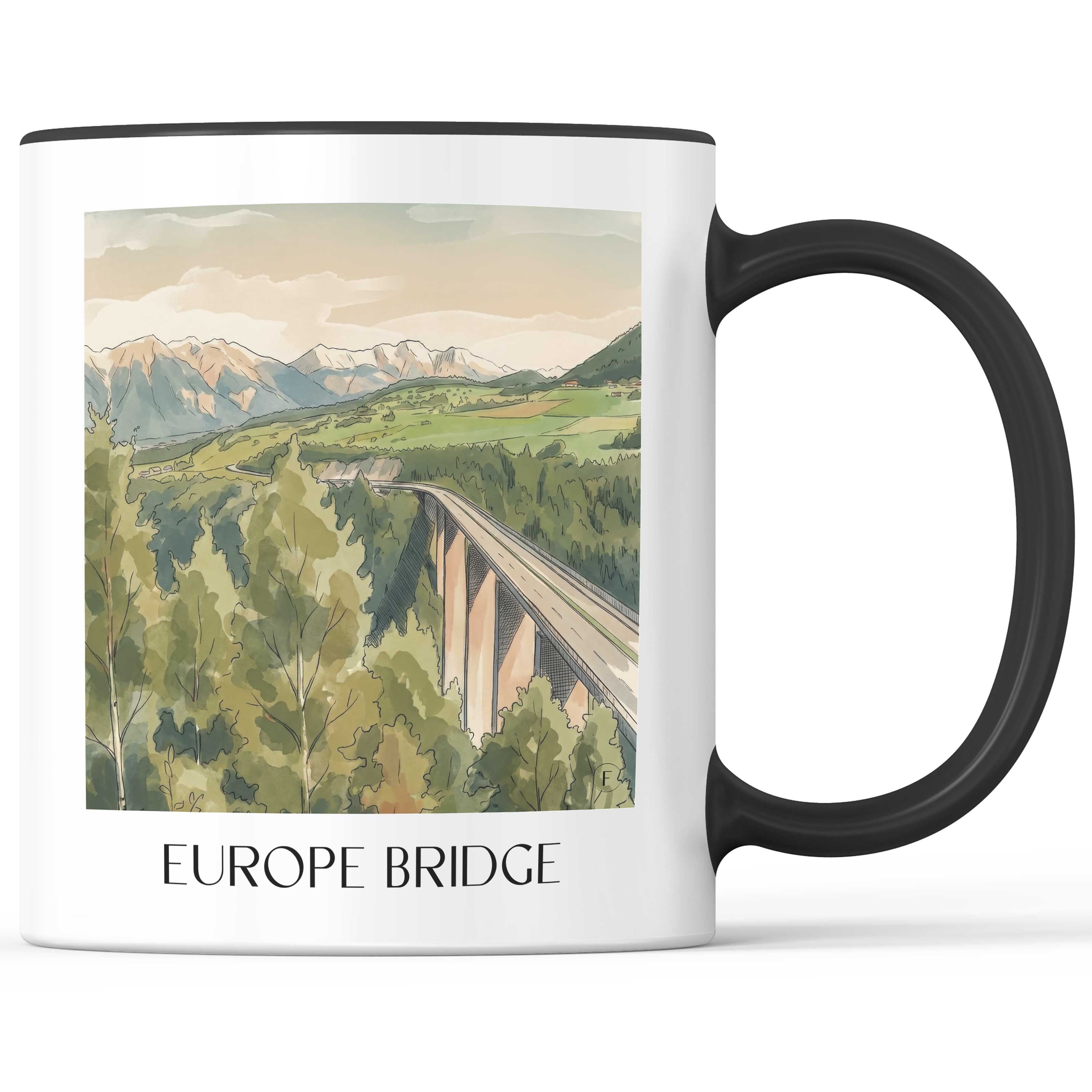Europabrücke Kaffeebecher - Tirol - Österreich Becher - Kaffeetasse im Aquarell Stil - favplace