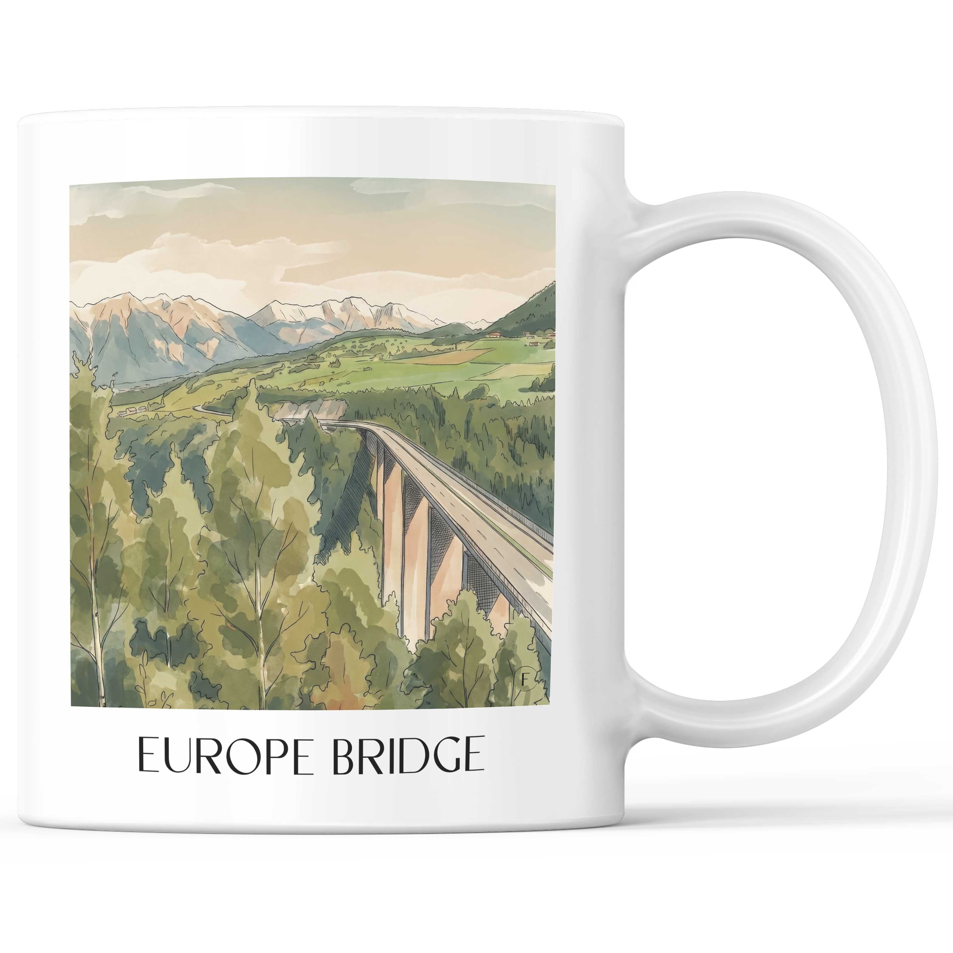 Europabrücke Kaffeebecher - Tirol - Österreich Becher - Kaffeetasse im Aquarell Stil - favplace