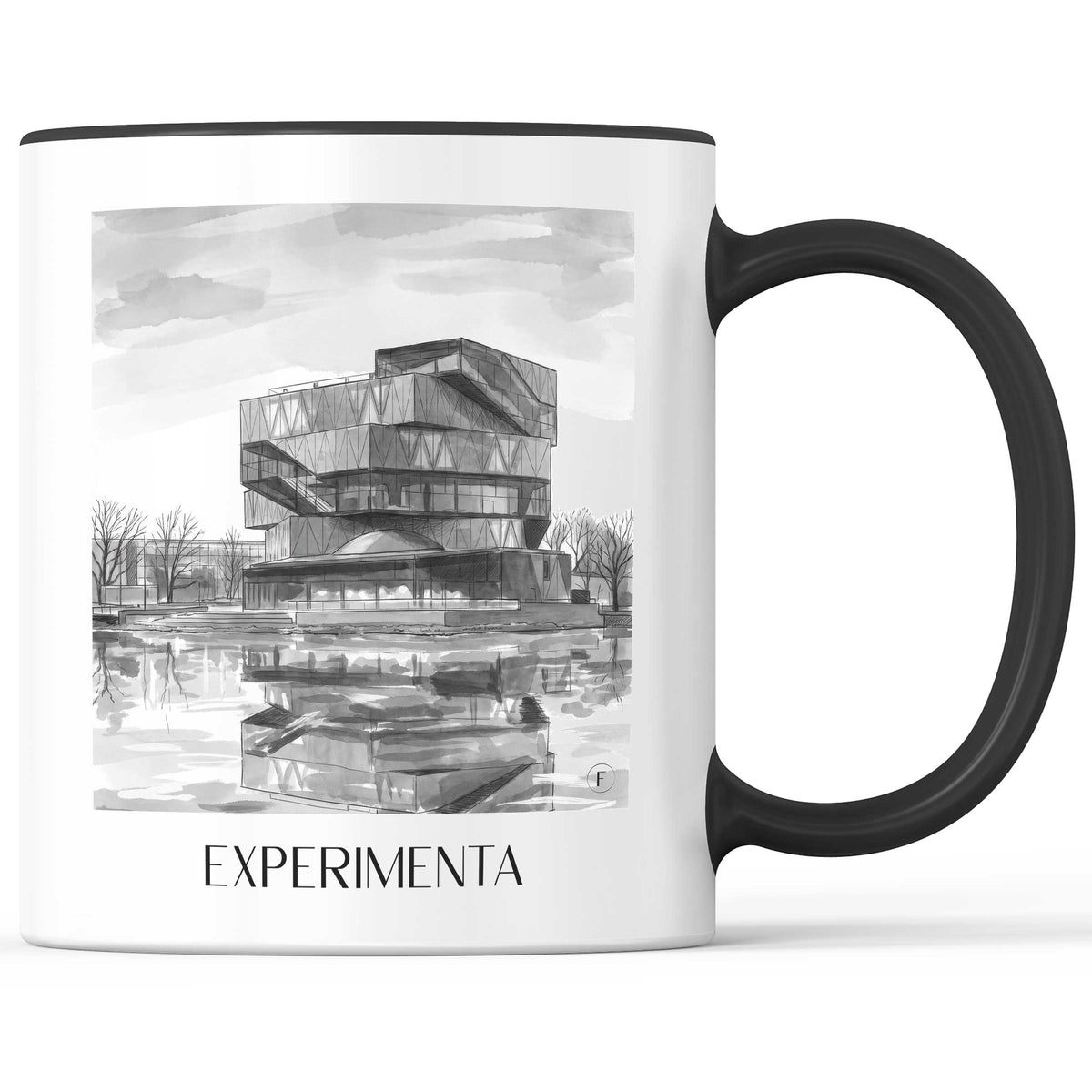 Experimenta Kaffeebecher - Heilbronn - Deutschland Becher - Kaffeetasse im Aquarell Schwarz-Weiß Stil - favplace