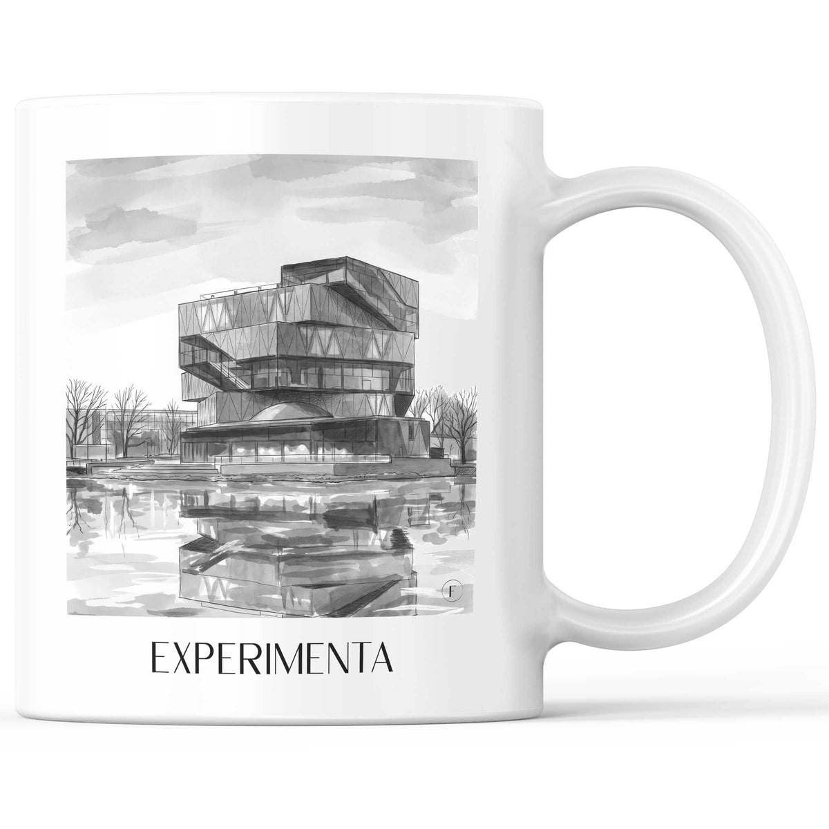Experimenta Kaffeebecher - Heilbronn - Deutschland Becher - Kaffeetasse im Aquarell Schwarz-Weiß Stil - favplace