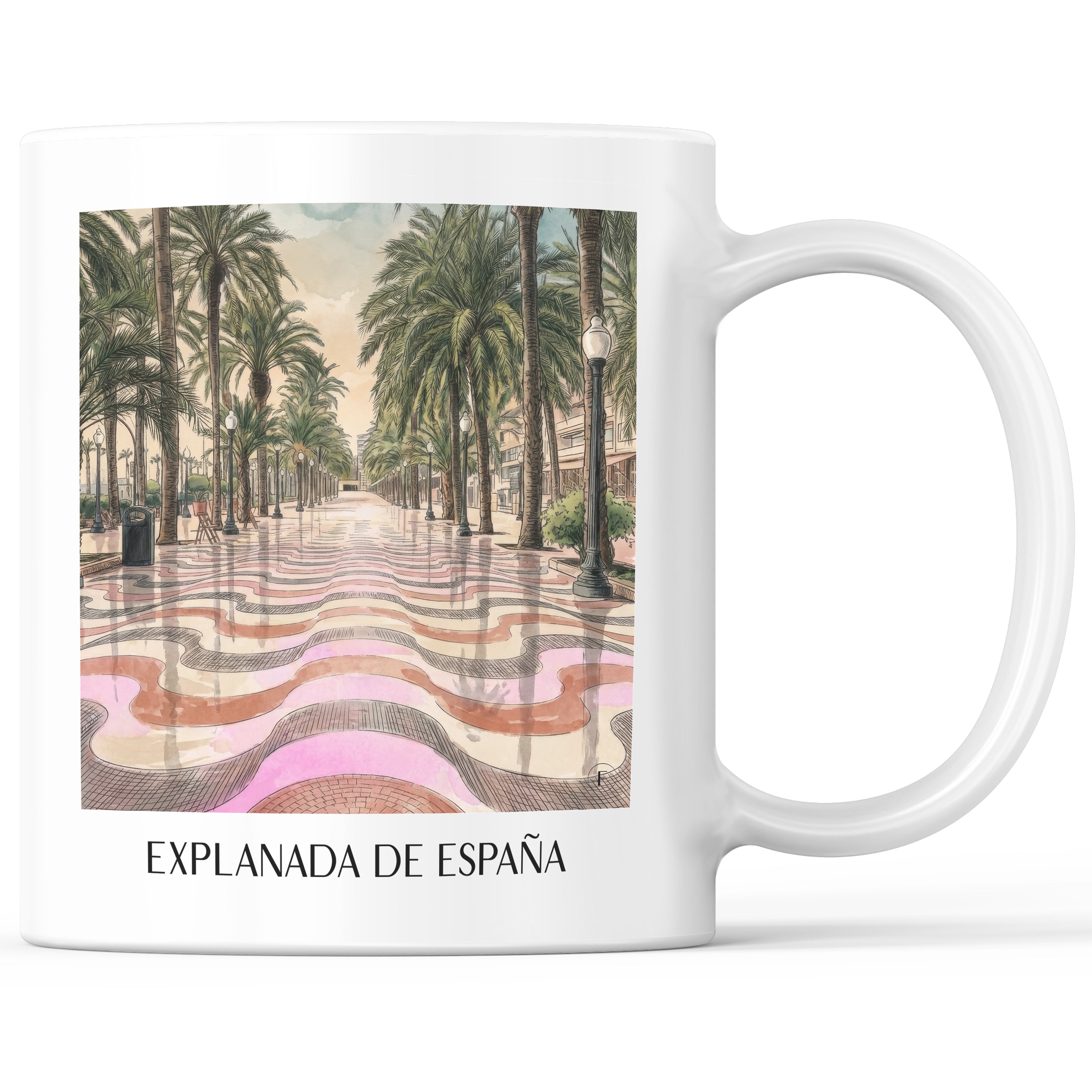 Explanada de España Kaffeebecher - Alicante - Spanien Becher - Kaffeetasse im Aquarell Pink Stil - favplace