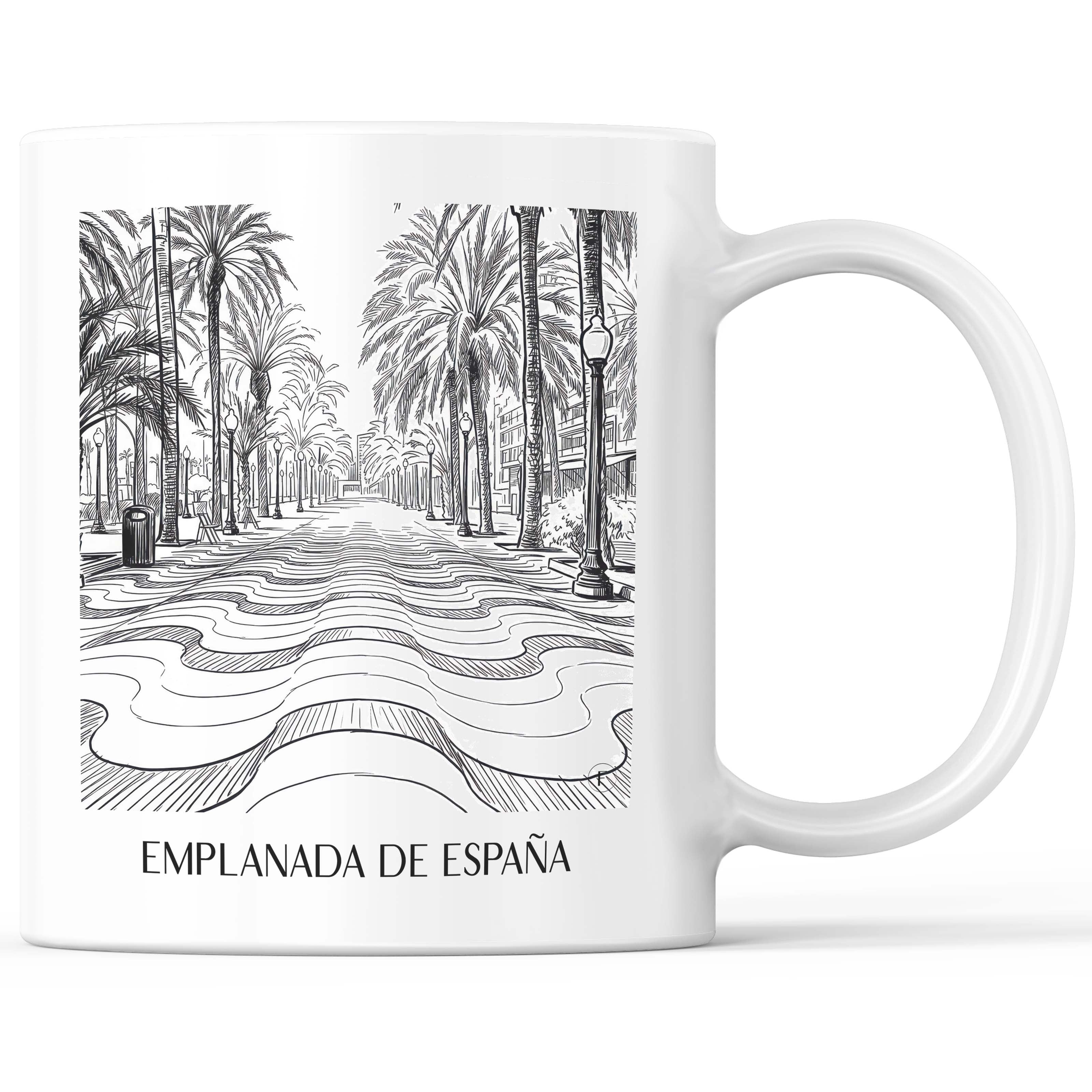 Explanada de España Kaffeebecher - Alicante - Spanien Becher - Kaffeetasse im Skizze Stil - favplace