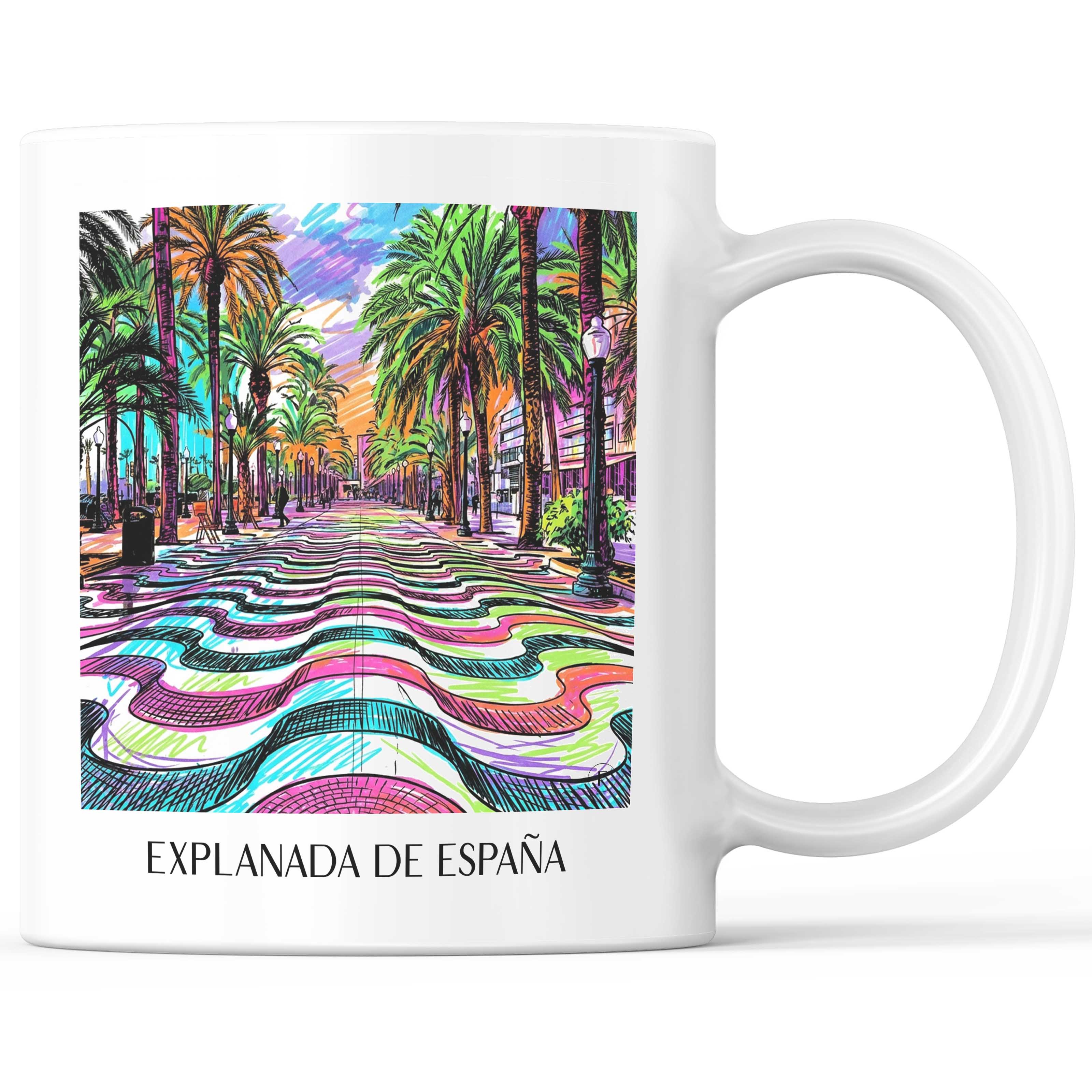 Explanada de España Kaffeebecher - Alicante - Spanien Becher - Kaffeetasse im Tag Graffiti Stil - favplace