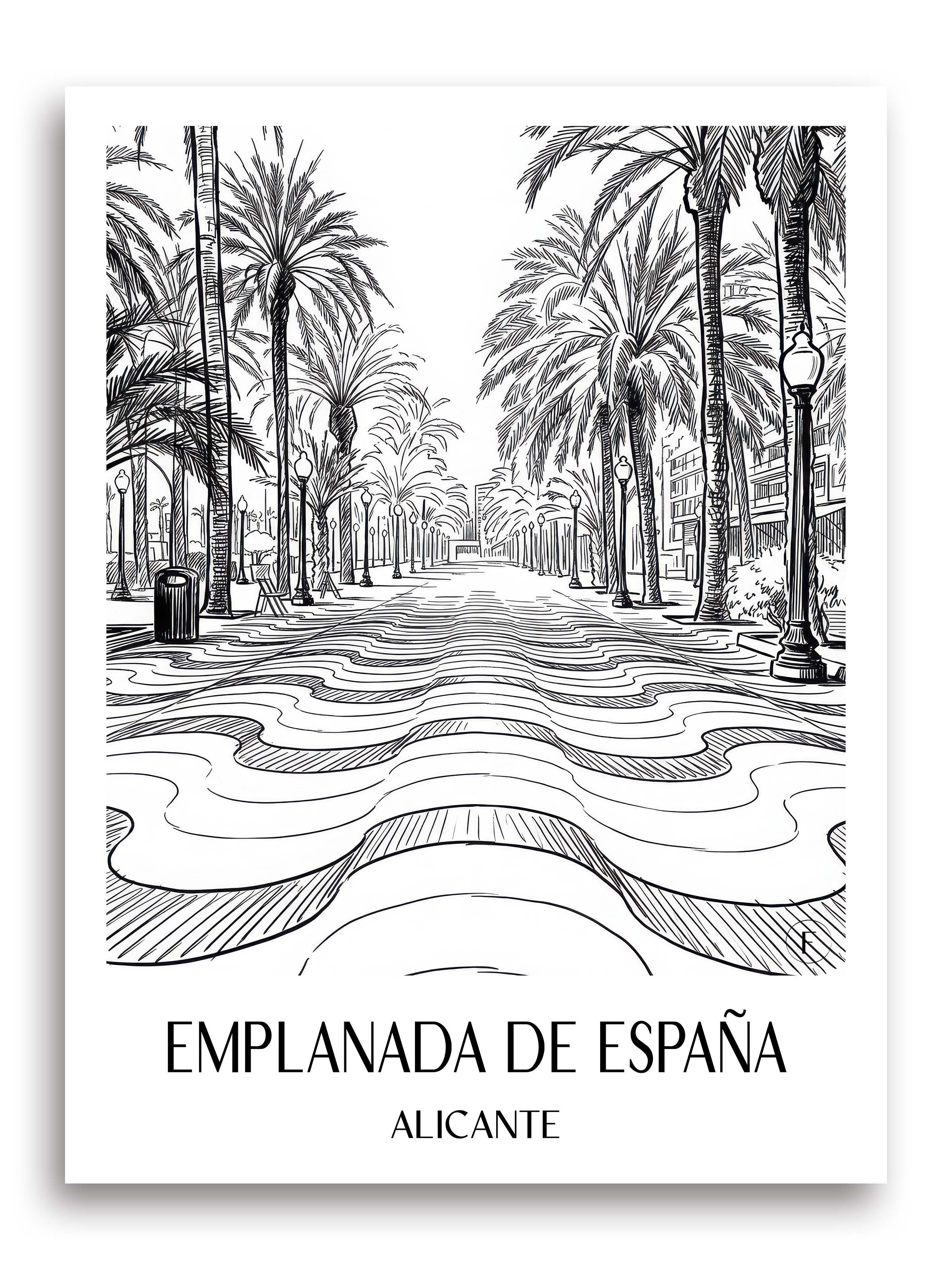 Explanada de España Poster - Alicante - Spanien Kunstdruck - Skizze von A4 bis A1 - favplace