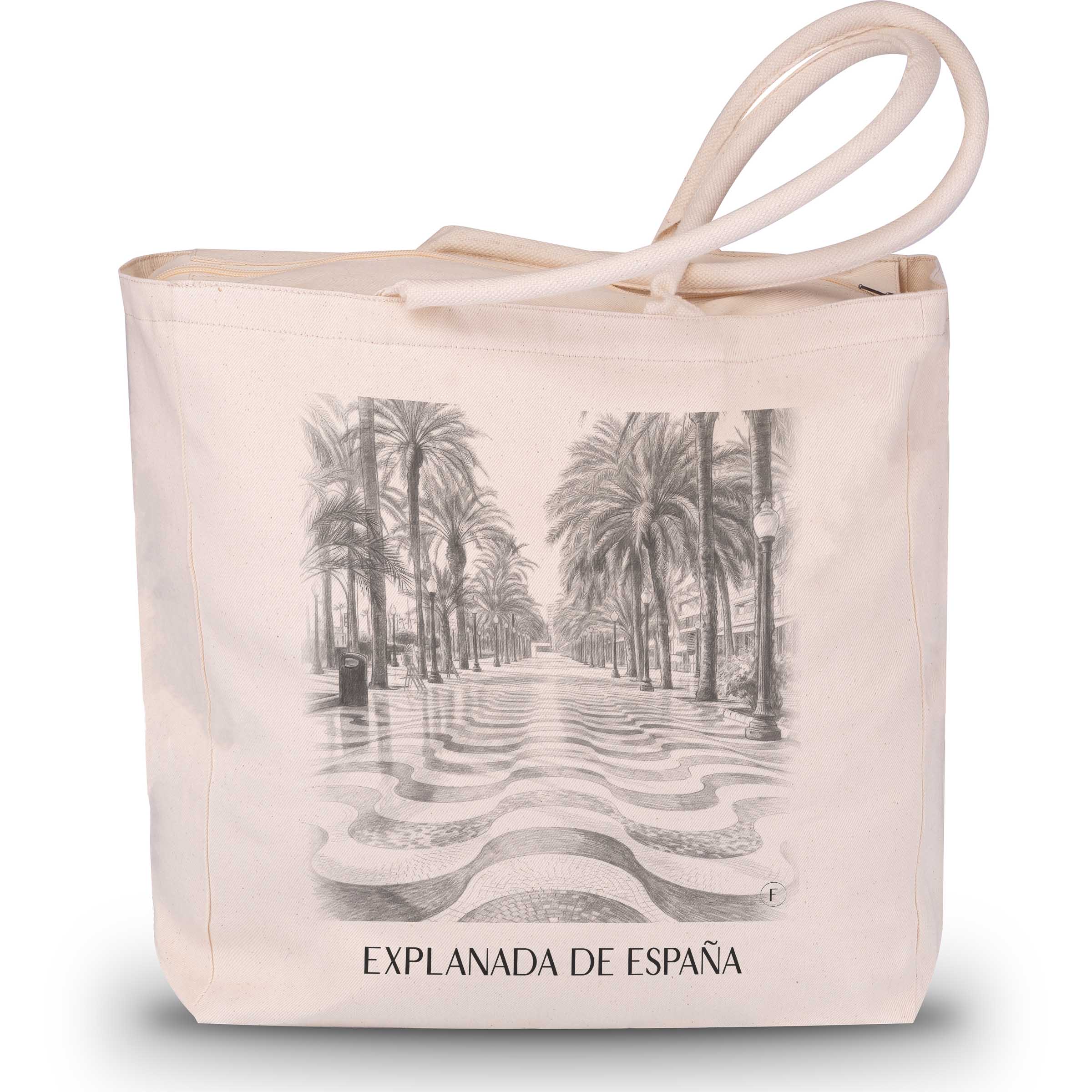 Explanada de España Shopping Bag - Alicante - Spain Tote Bag - Drawing Style Shopping Bag