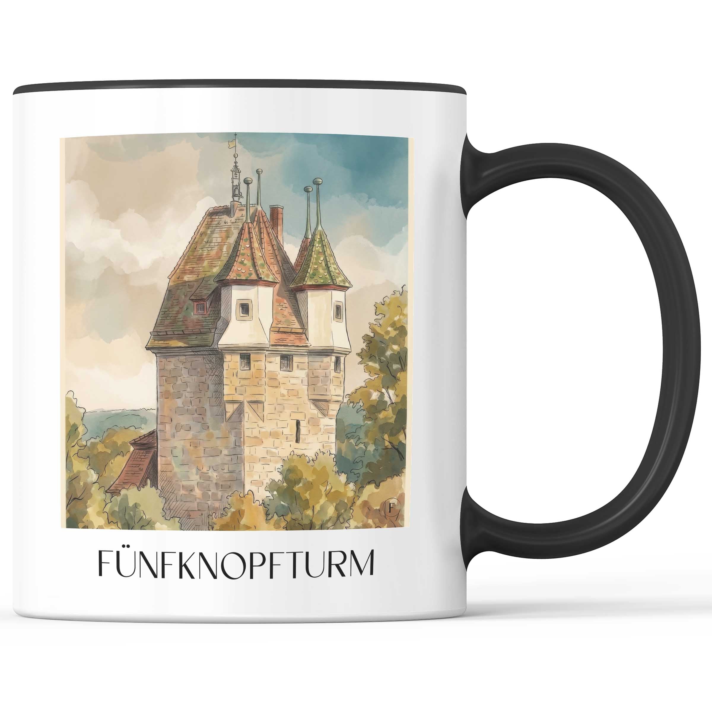 fünfknopfturm-schwäbisch-gmünd-deutschland-kaffeebecher-aquarell