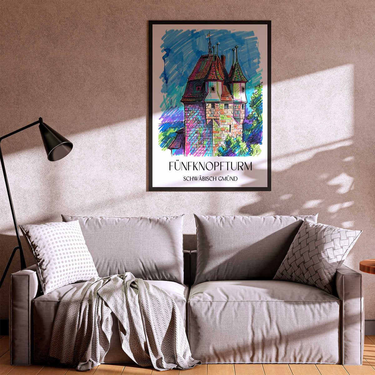 fünfknopfturm-schwäbisch-gmünd-deutschland-poster-graffiti