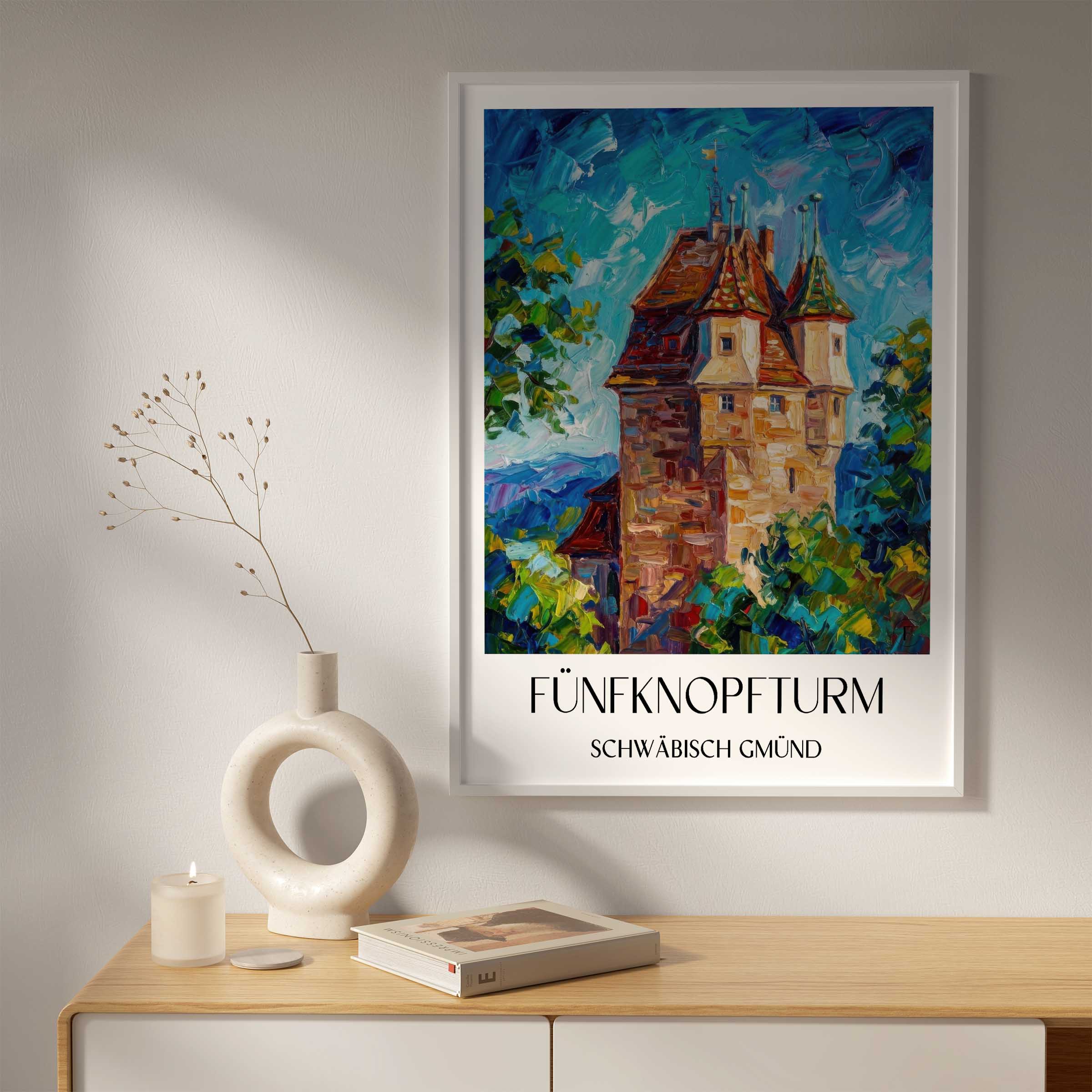 fünfknopfturm-schwäbisch-gmünd-deutschland-poster-oil-painting-oelgemaelde