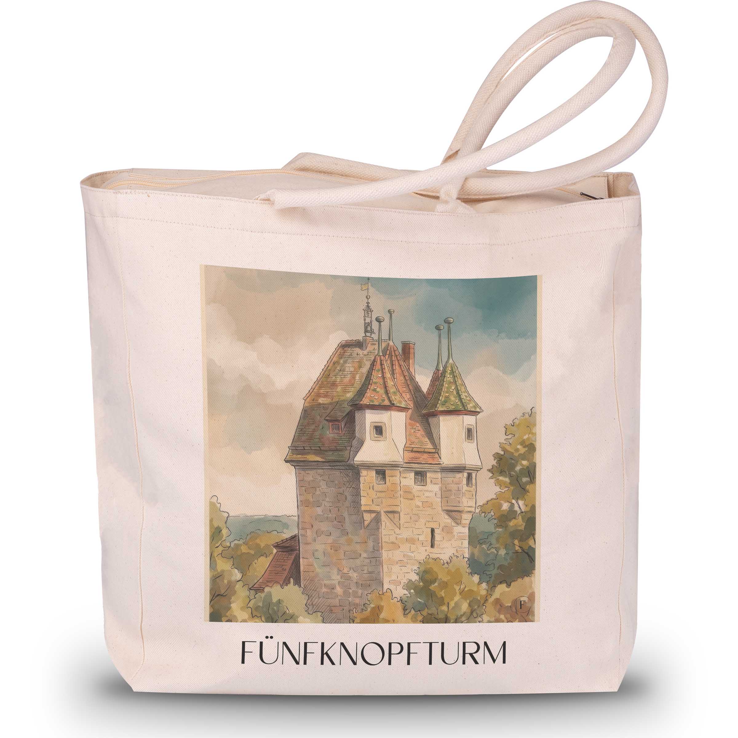 fünfknopfturm-schwäbisch-gmünd-deutschland-einkaufstasche-aquarell