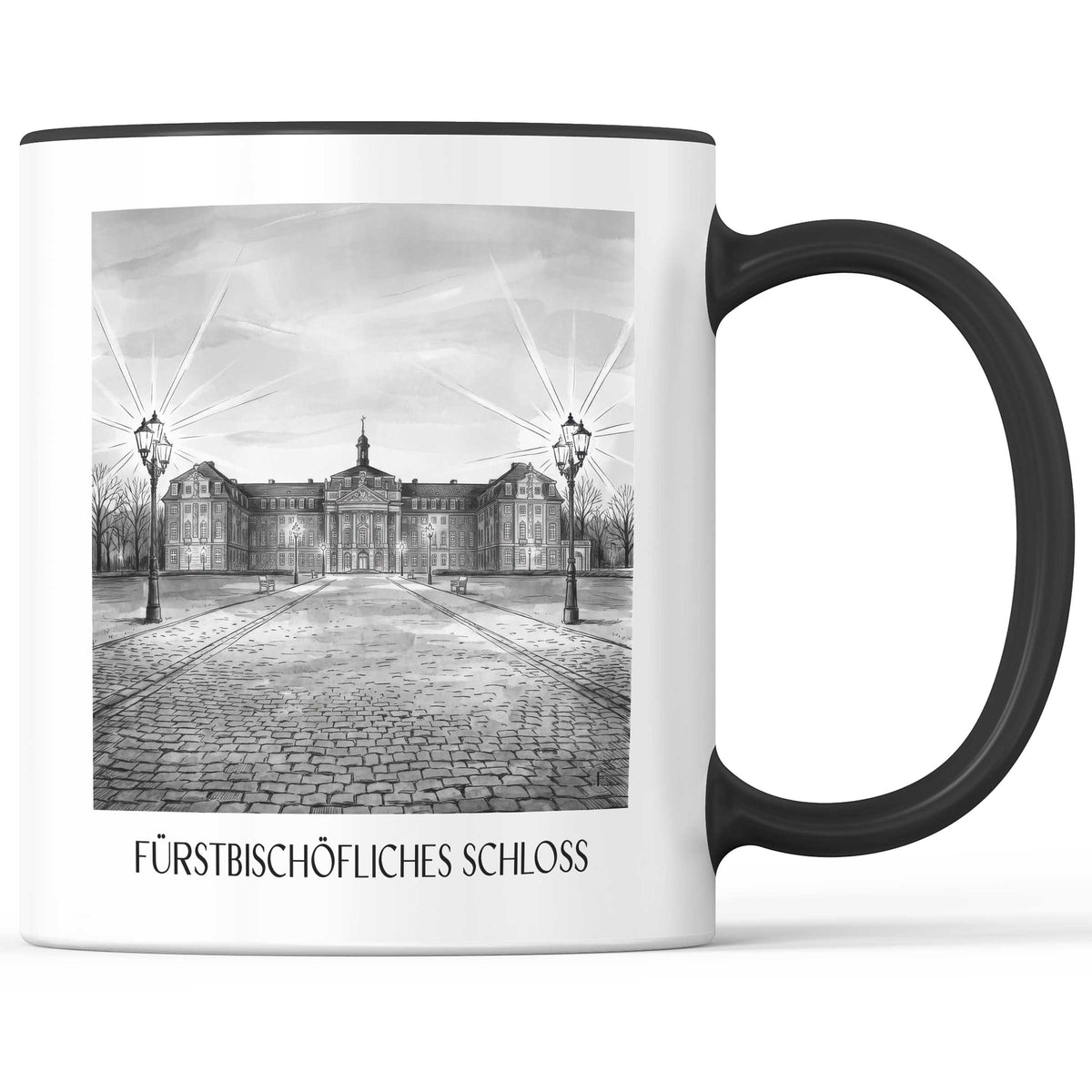fürstbischöfliches-schloss-münster-deutschland-kaffeebecher-aquarell-schwarz-weiss