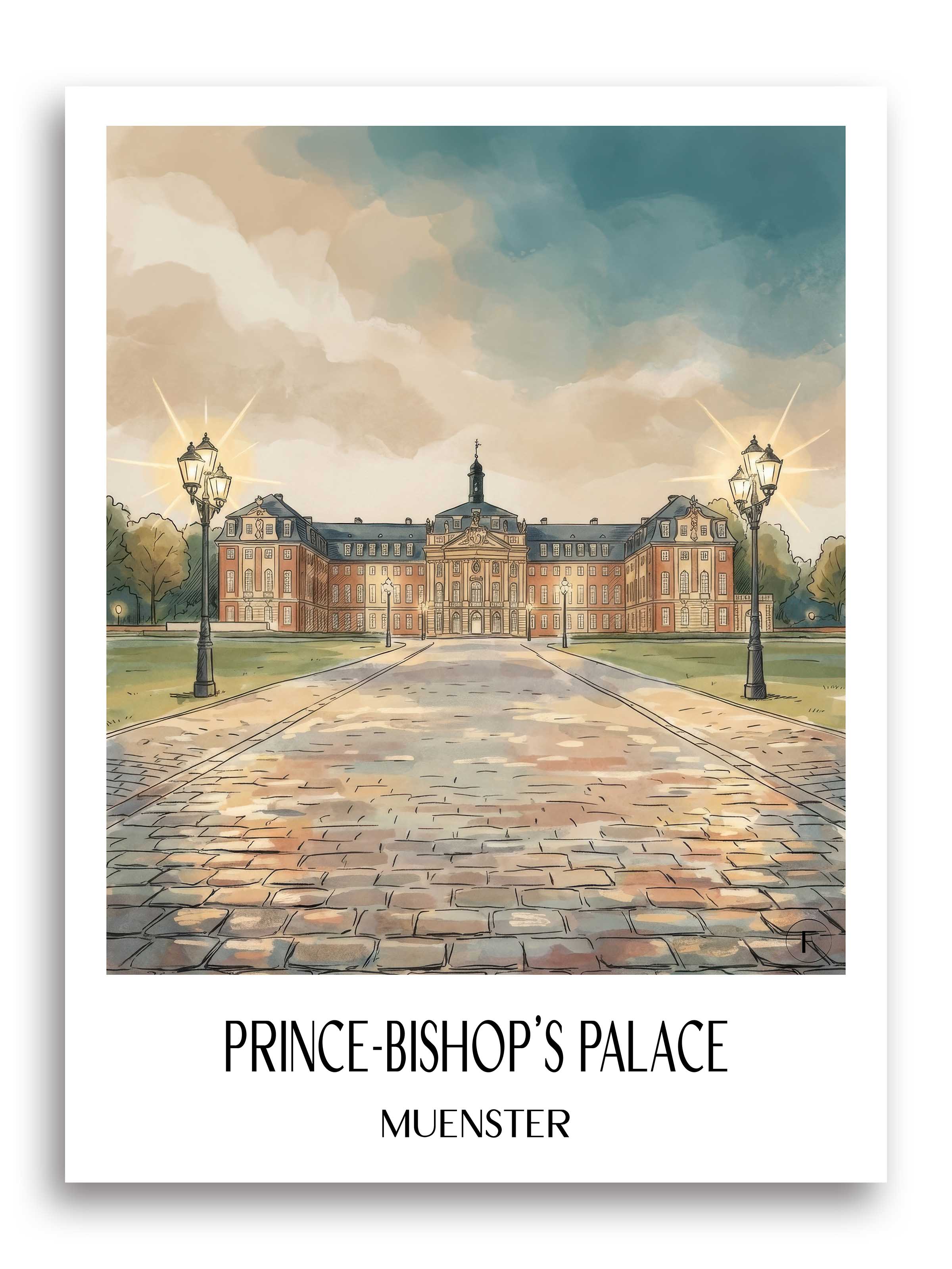 Fürstbischöfliches Schloss Poster - Münster - Deutschland Kunstdruck - Aquarell von A4 bis A1 - favplace