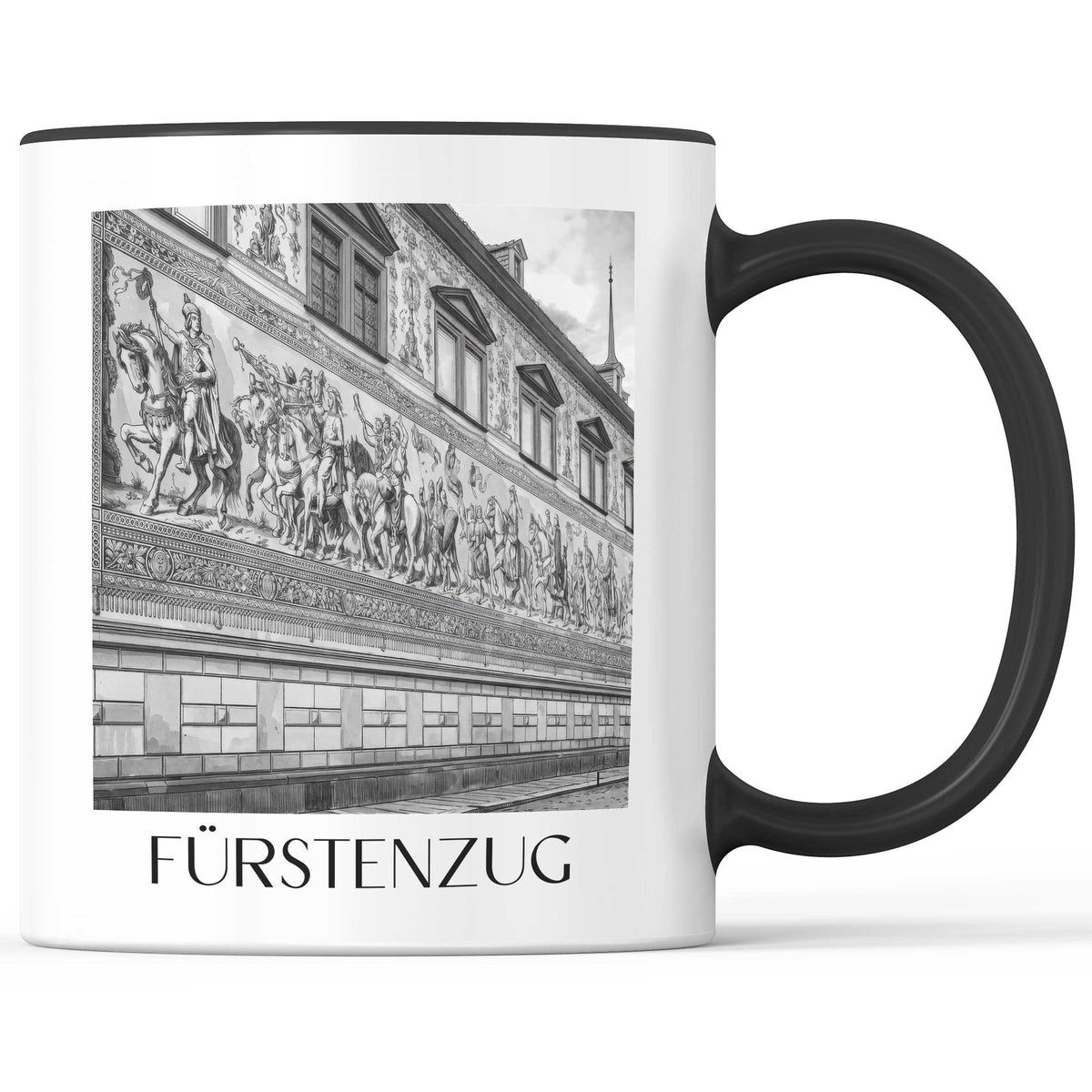 fürstenzug-dresden-deutschland-kaffeebecher-aquarell-schwarz-weiss