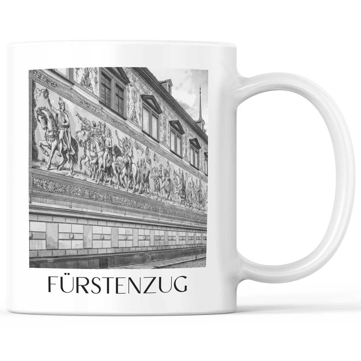 Fürstenzug Kaffeebecher - Dresden - Deutschland Becher - Kaffeetasse im Aquarell Schwarz-Weiß Stil - favplace