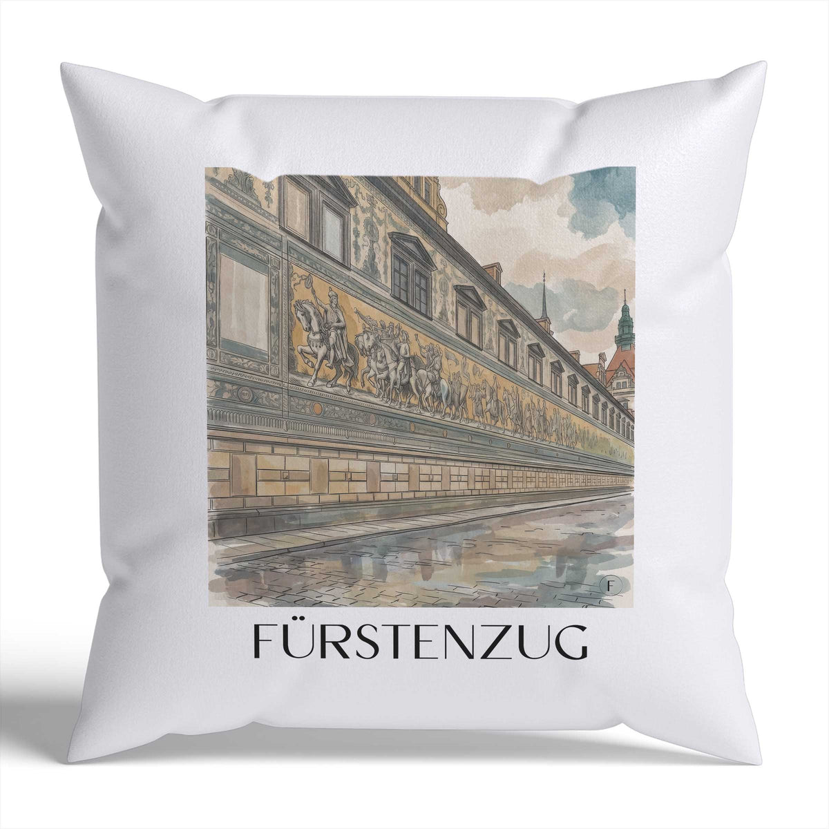 Fürstenzug Kissenhülle - Zierkissen Bezug - Dresden - Deutschland Kissen bzw. Kissenbezug im Aquarell Stil - favplace