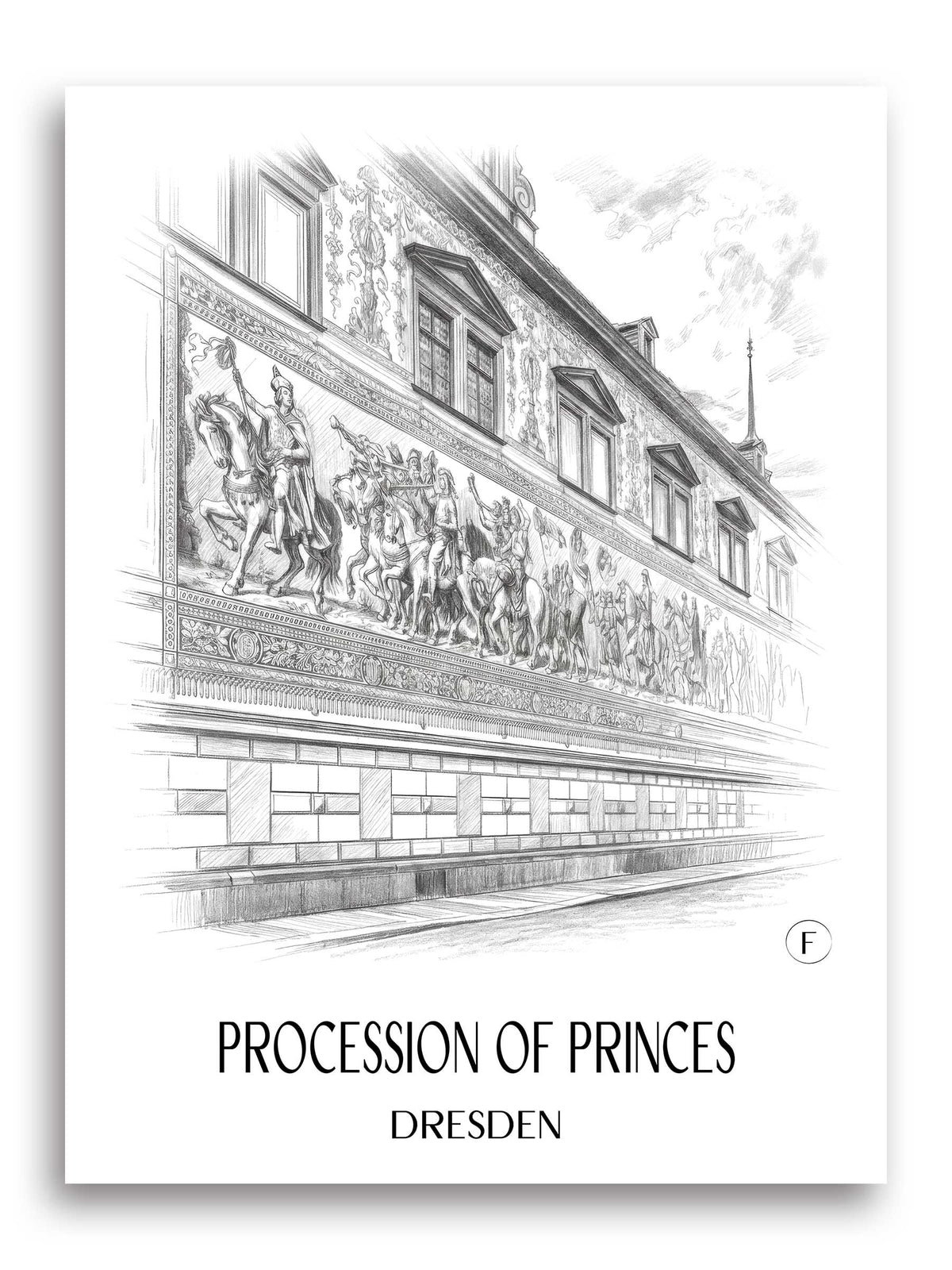 Fürstenzug Poster - Dresden - Deutschland Kunstdruck - Zeichnung von A4 bis A1 - favplace