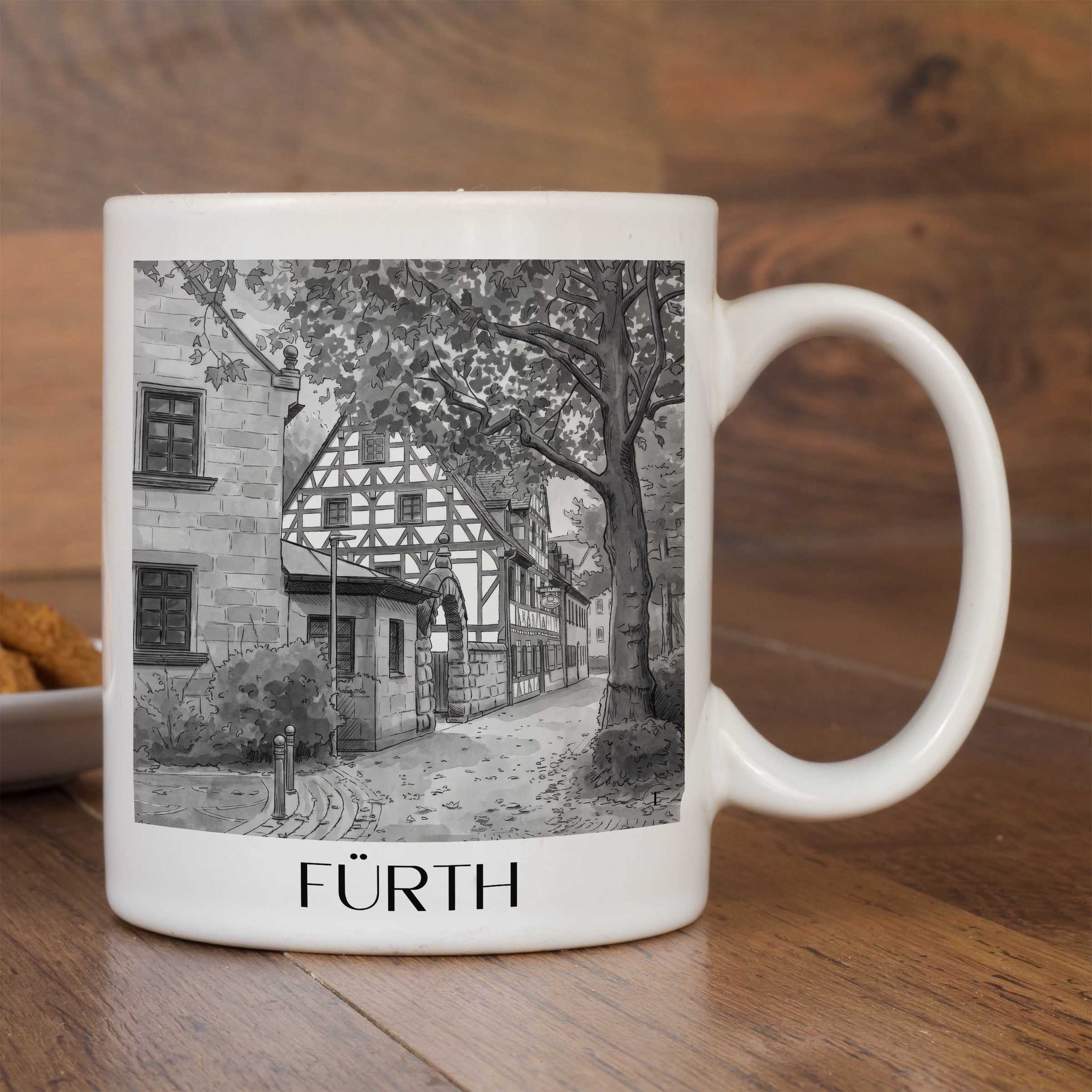 fürth-deutschland-kaffeebecher-aquarell-schwarz-weiss