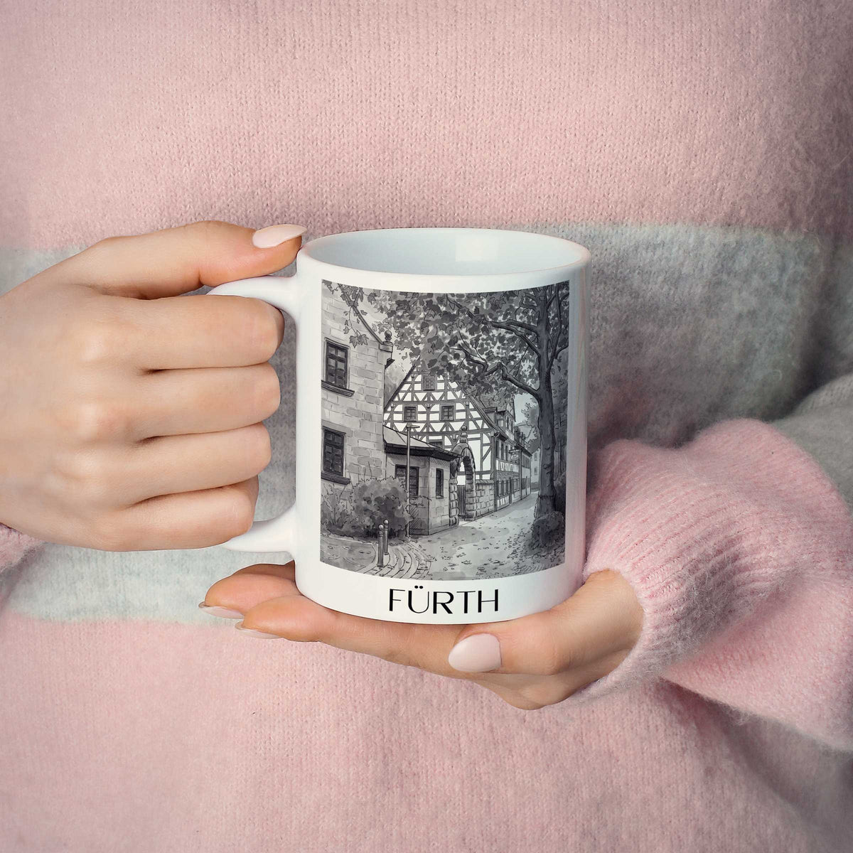 fürth-deutschland-kaffeebecher-aquarell-schwarz-weiss