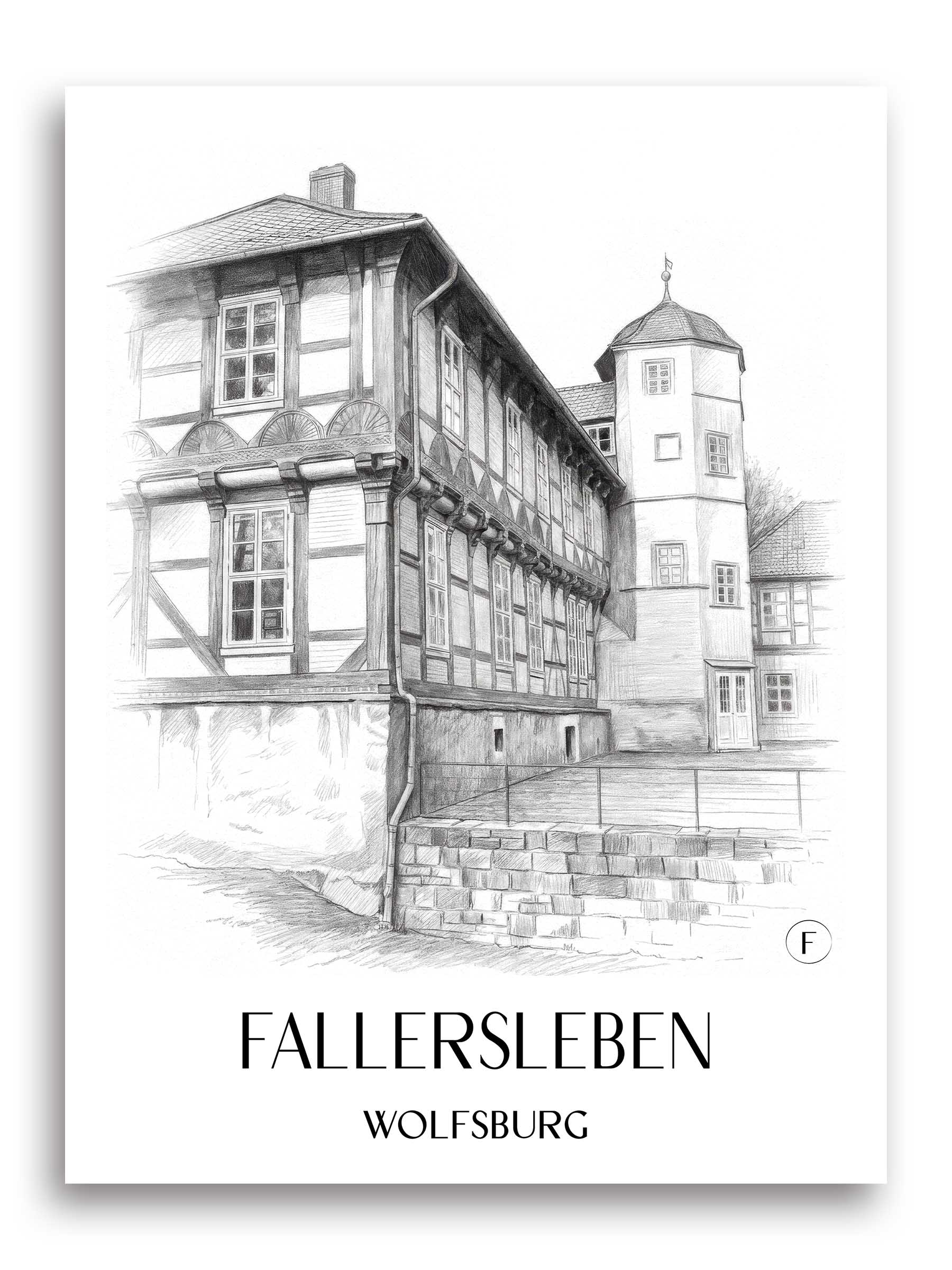 Fallersleben Poster - Wolfsburg - Deutschland Kunstdruck - Zeichnung von A4 bis A1
