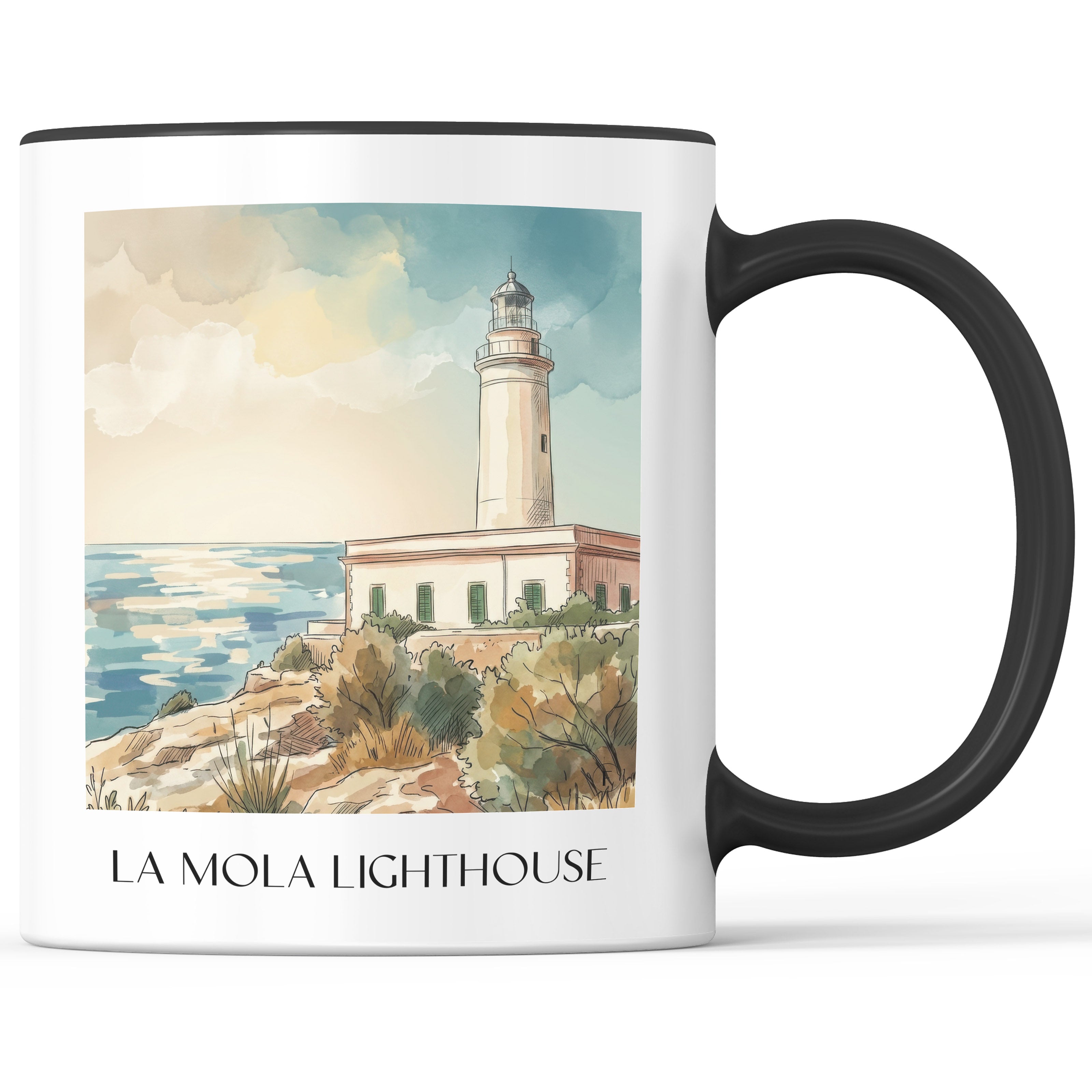 Far de la Mola Kaffeebecher - Formentera - Spanien Becher - Kaffeetasse im Aquarell Stil - favplace