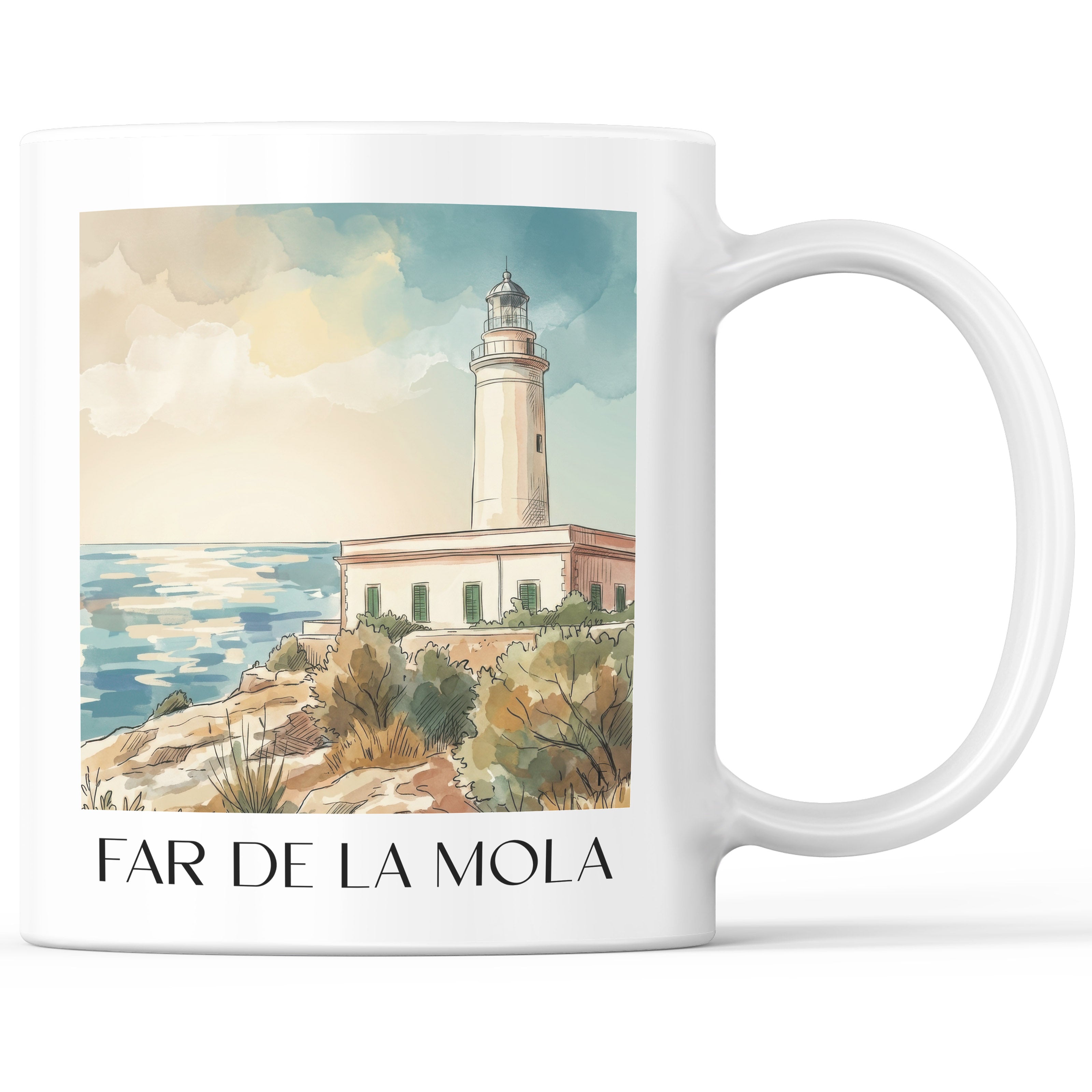 Far de la Mola Kaffeebecher - Formentera - Spanien Becher - Kaffeetasse im Aquarell Stil - favplace