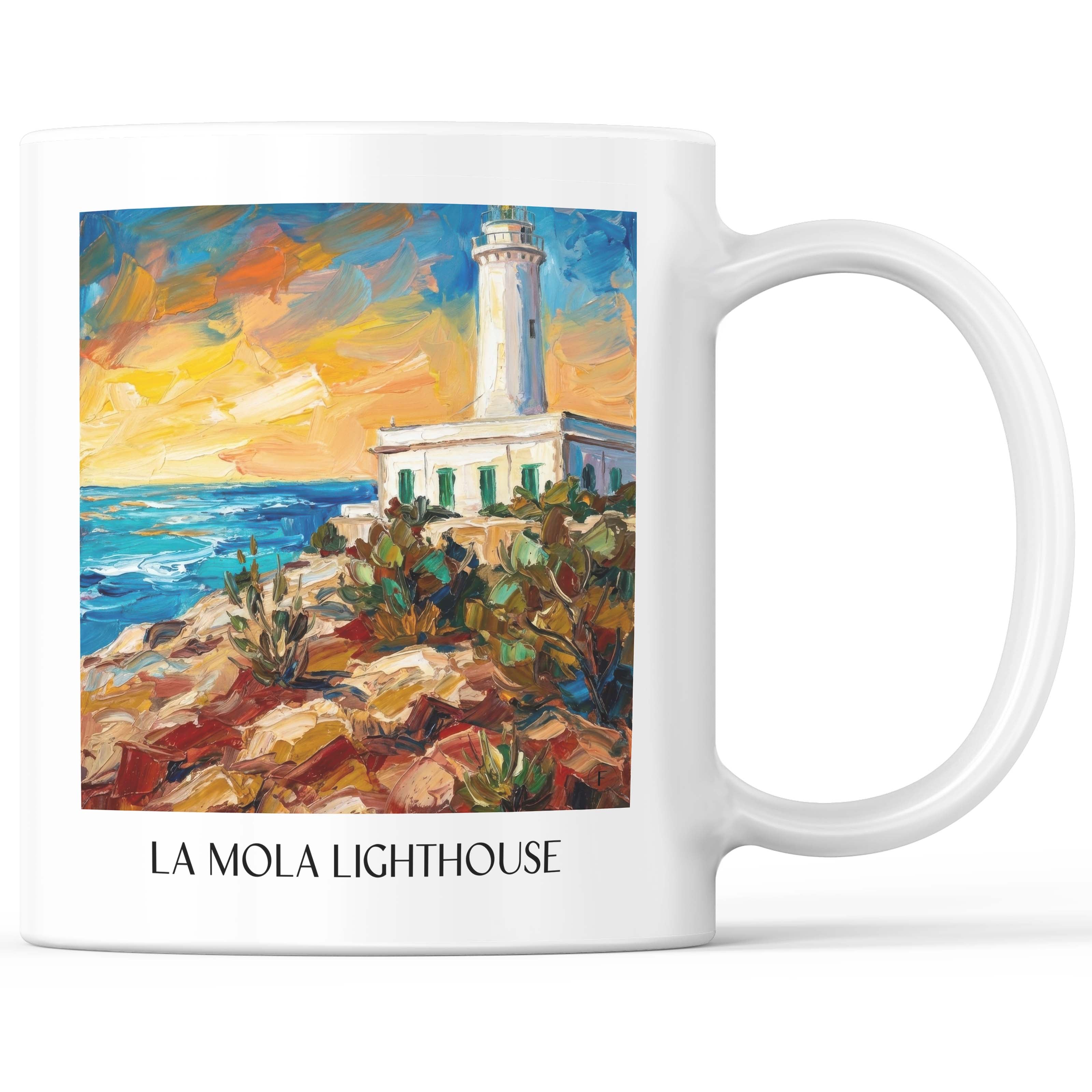 Far de la Mola Kaffeebecher - Formentera - Spanien Becher - Kaffeetasse im Ölgemälde Stil - favplace